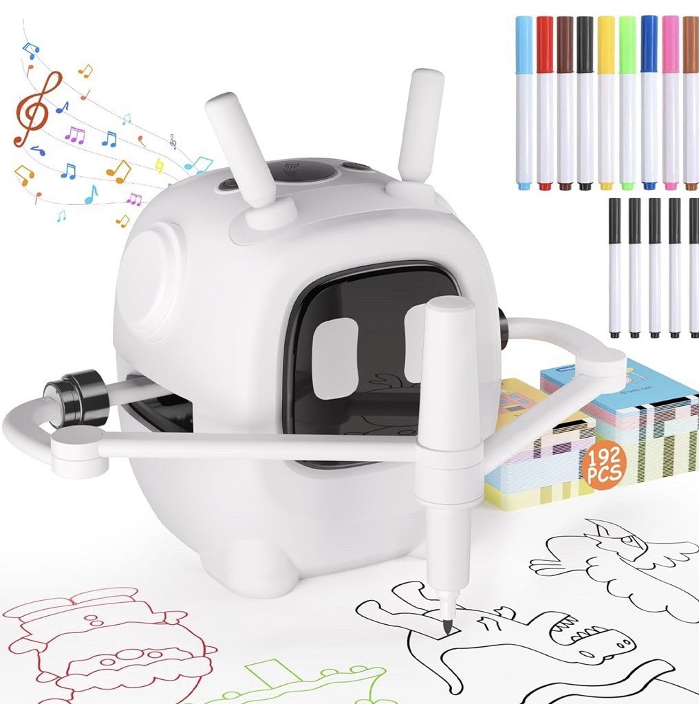 Kids Drawing Robot Learning Toy Set w/ 192 Drawing Cards & Markers, Ages 4-10