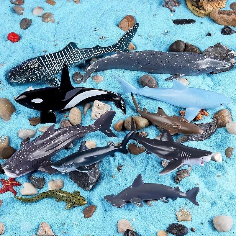 10pcs Sea Animal Figures, Realistic Small Ocean Animal Toys Set with Whale Shark