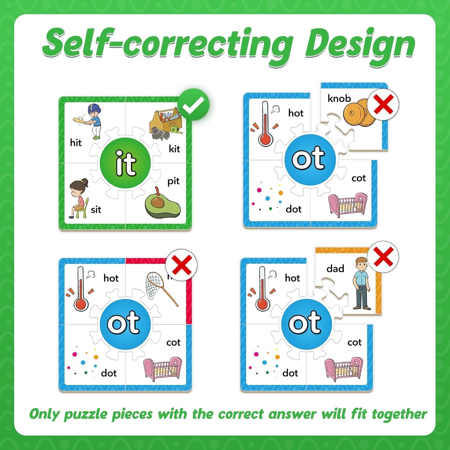 Phonics Puzzle, Rhyming Games Phonics Games Flash Cards for Kids Toddler, Learn