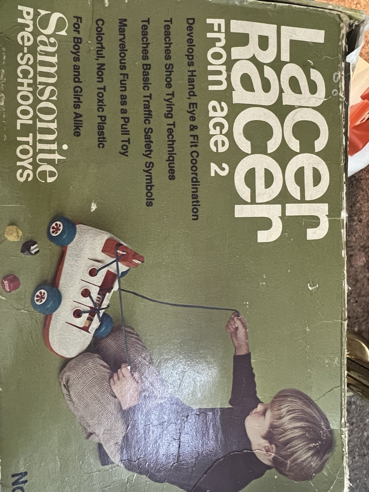 Vintage LACER RACER a shoe car w/ signs to learn shoe tying Including Box