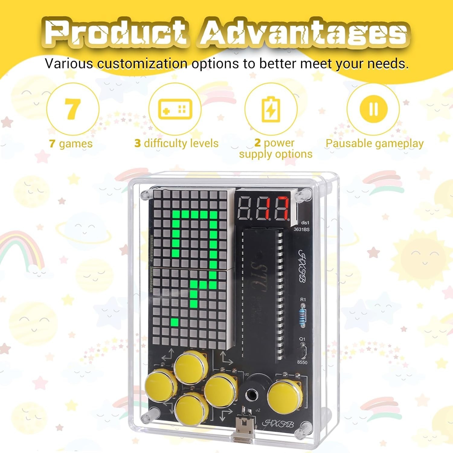 7-in-1 Game Soldering Practice Kit, Beginner Electronics DIY Retro Handheld G…