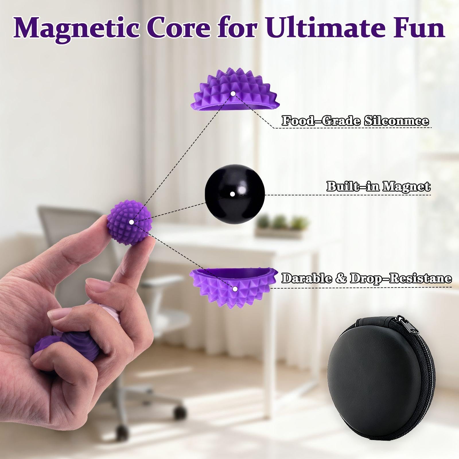 Eralivmart Silicone Magnetic Ball Toys for Adult 6PCS 1.1 inches, Purple