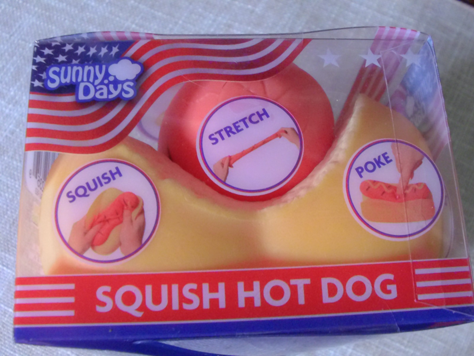 2-Squishy Hot Dog Squeezy Fidget Toy Sunny Days 2-in-1 Hotdog Stress Relief NEW