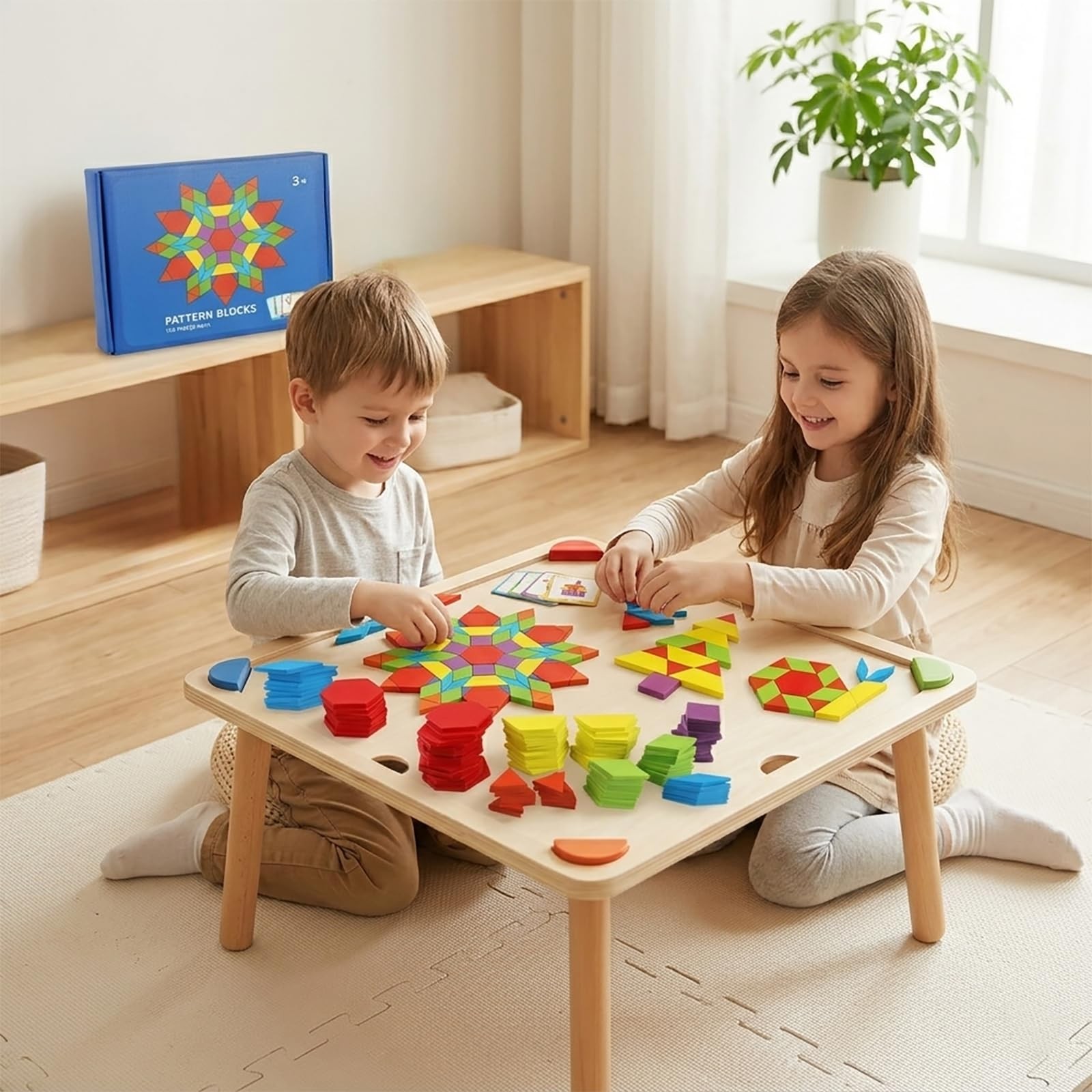 ZHUGEYG 155 Pcs Wooden Pattern Blocks Set – Geometric Shape Puzzle 1-2 inch