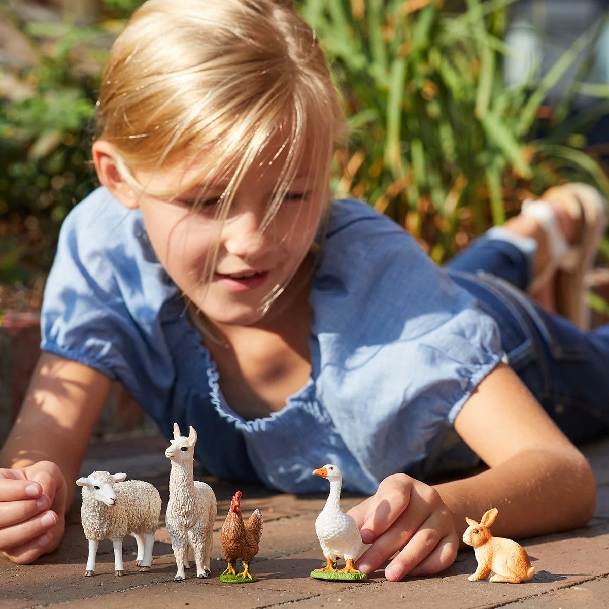 Schleich Farm World 5-piece Cute Animal Set – Rabbit/Sheep/Llama/Chicken/Goose