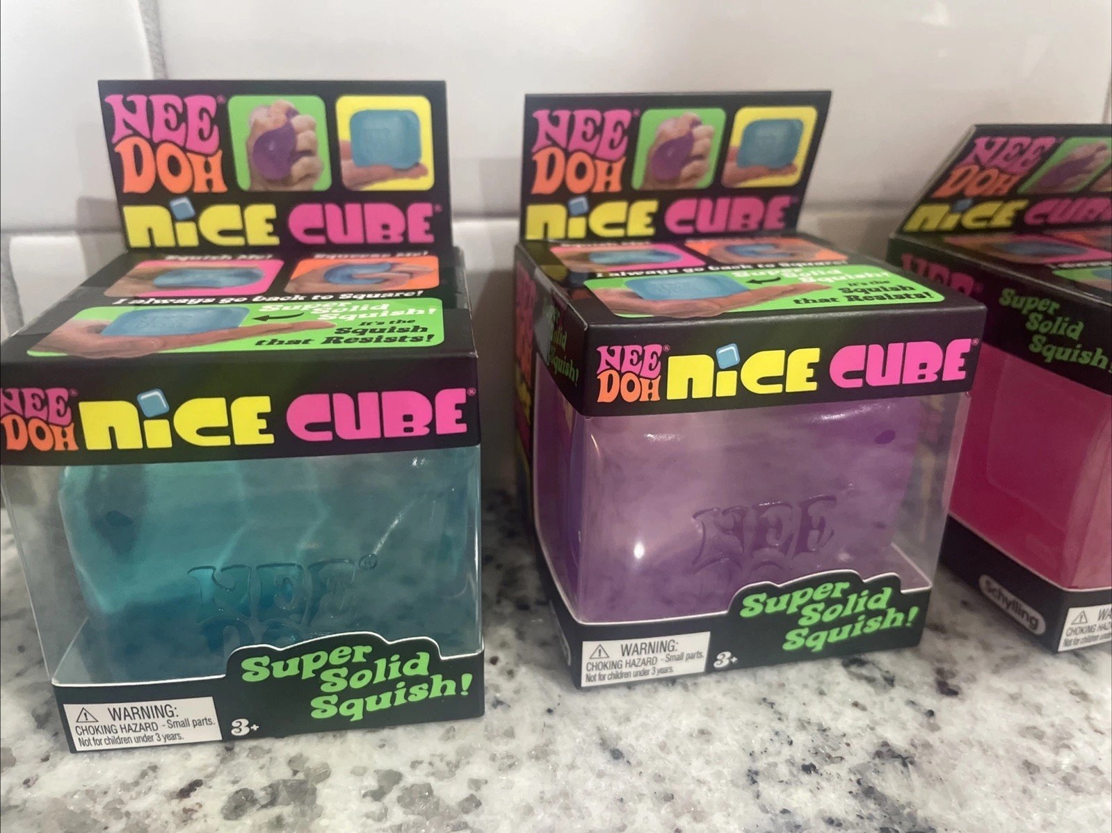 3 Needoh Nice Cubes- Blue, Purple & Pink