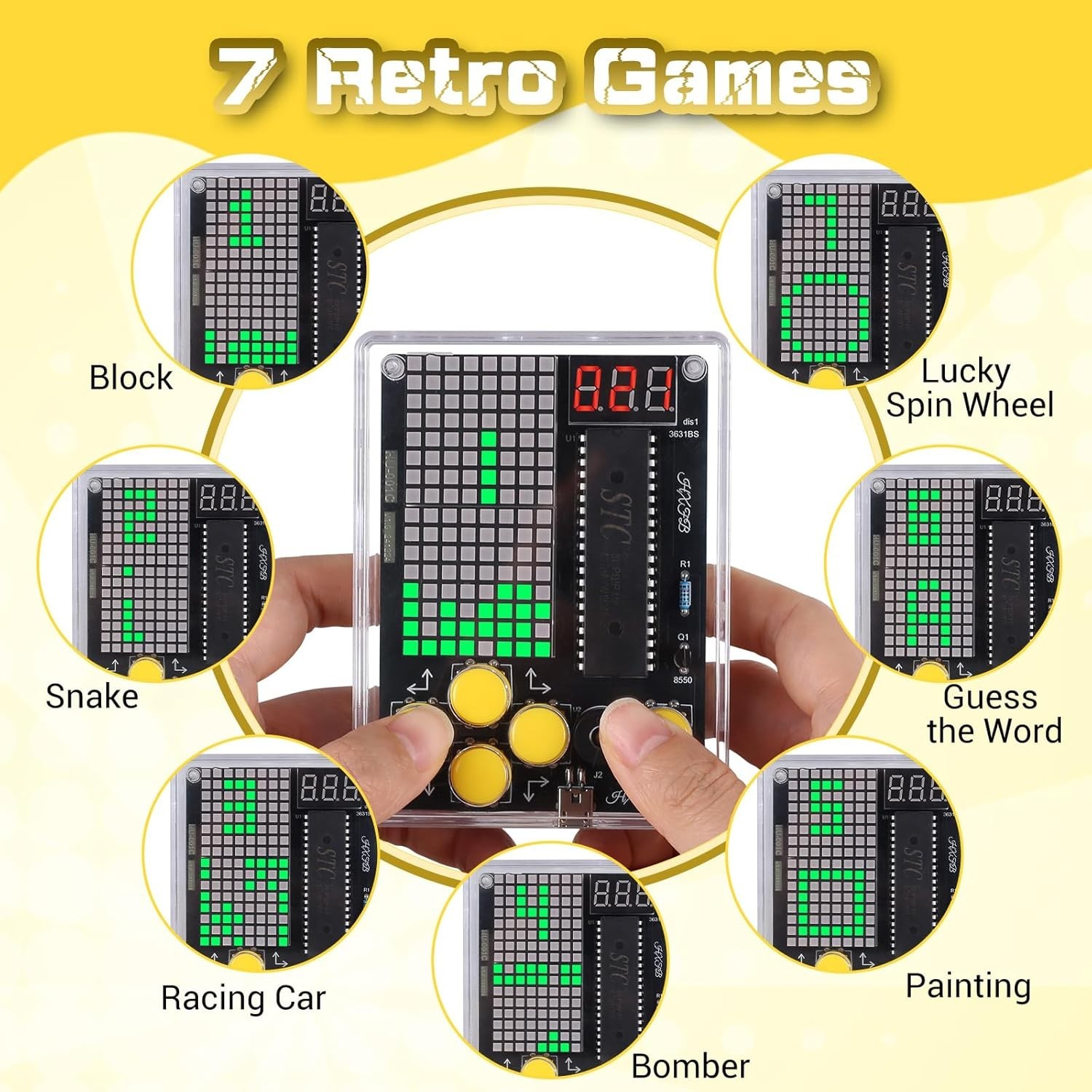 7-in-1 Game Soldering Practice Kit, Beginner Electronics DIY Retro Handheld G…