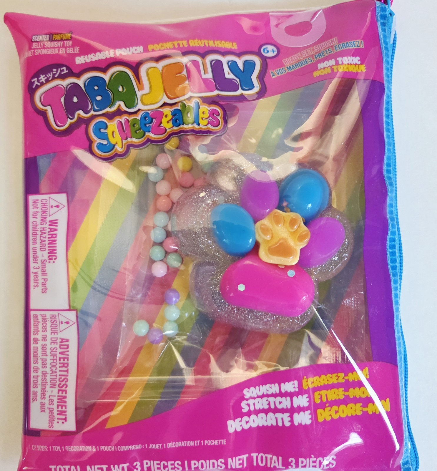 Taba Jelly Squeezeables Sparkle Paw Squishy, Glitter Paw Print Squeeze Toy