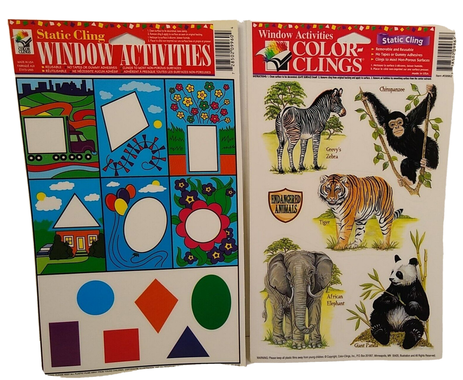 Animals & Shape Activities Window Clings Color Clings Sticker 1 sheet of each