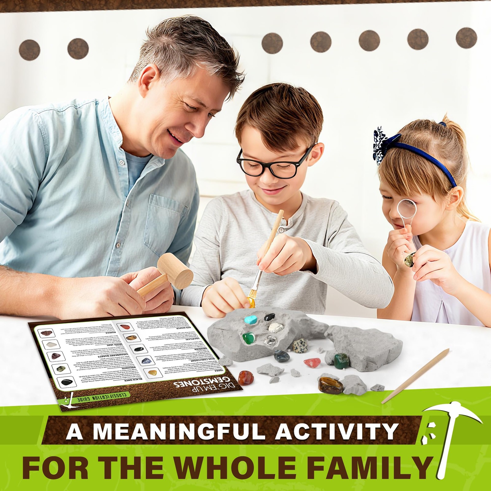 Gemstone Dig Kit, Excavate 20 Real Gems, Science Kit for Kids Age 8-12,