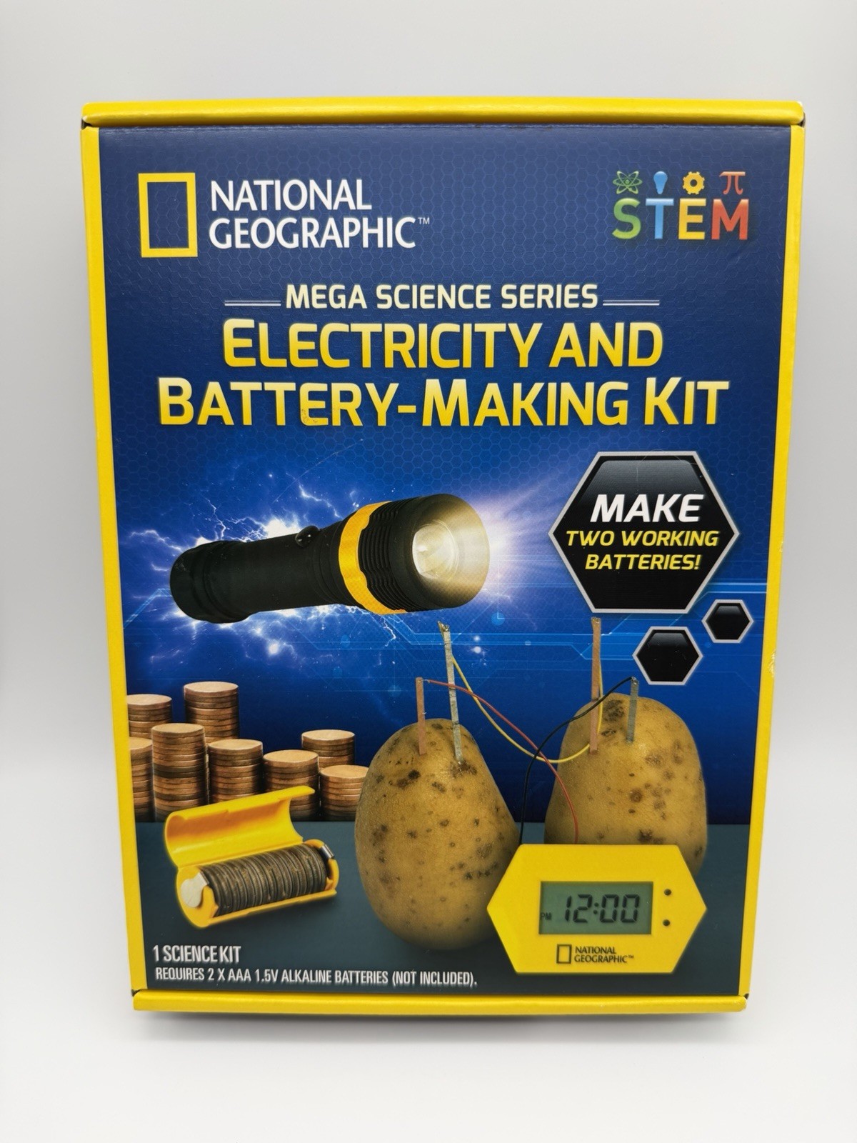 National Geographic STEM Battery Making Kit Potato Clock and Penny Power Science