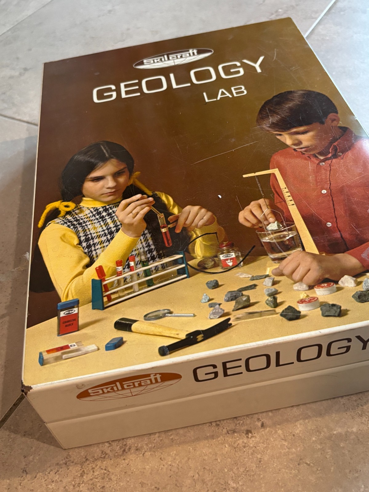 Vintage 60s Skilcraft Geology Lab Student Science Kit Rock Mineral Samples Box