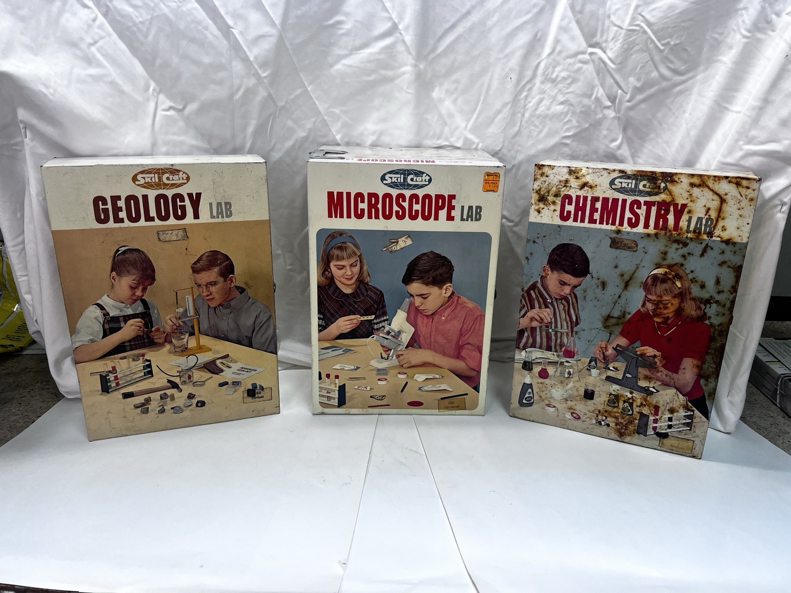 3 1960s Science Kits: Skil-Craft Chemistry & Microscope Remco Weather Station