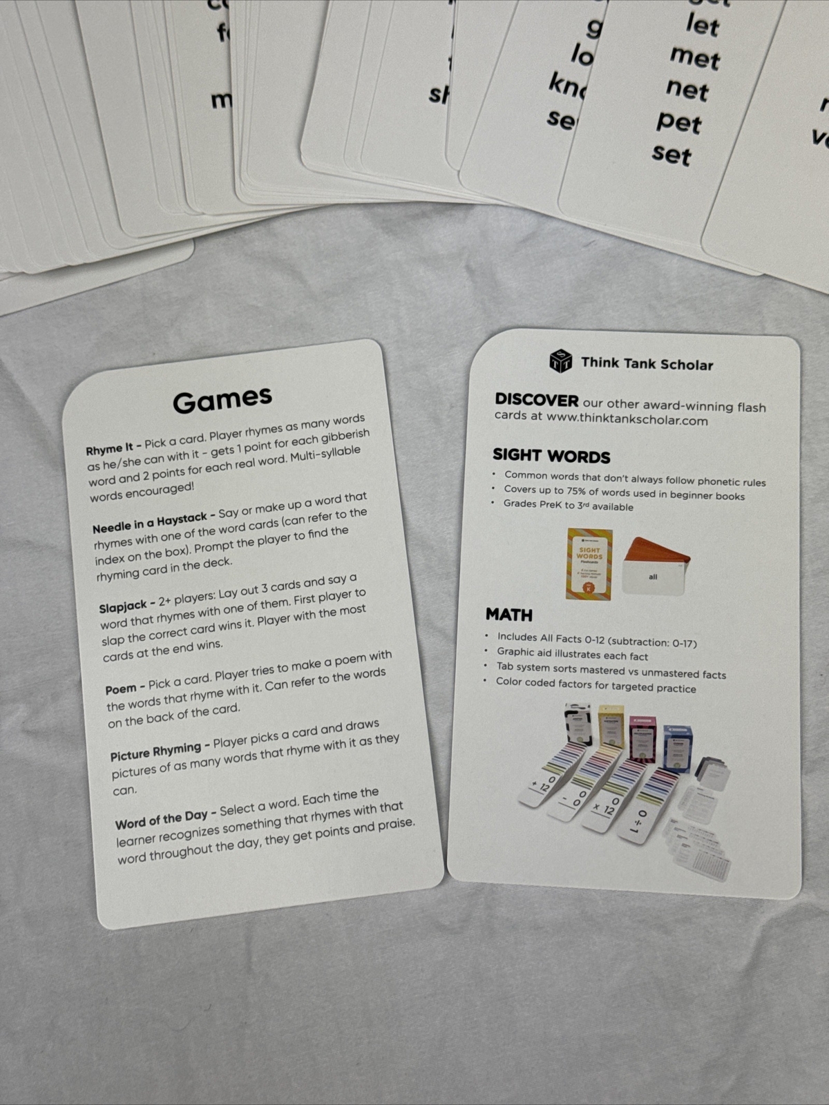 Think Tank Scholar Preschool 34 Rhyming Flash Cards Games Award Winning Youth