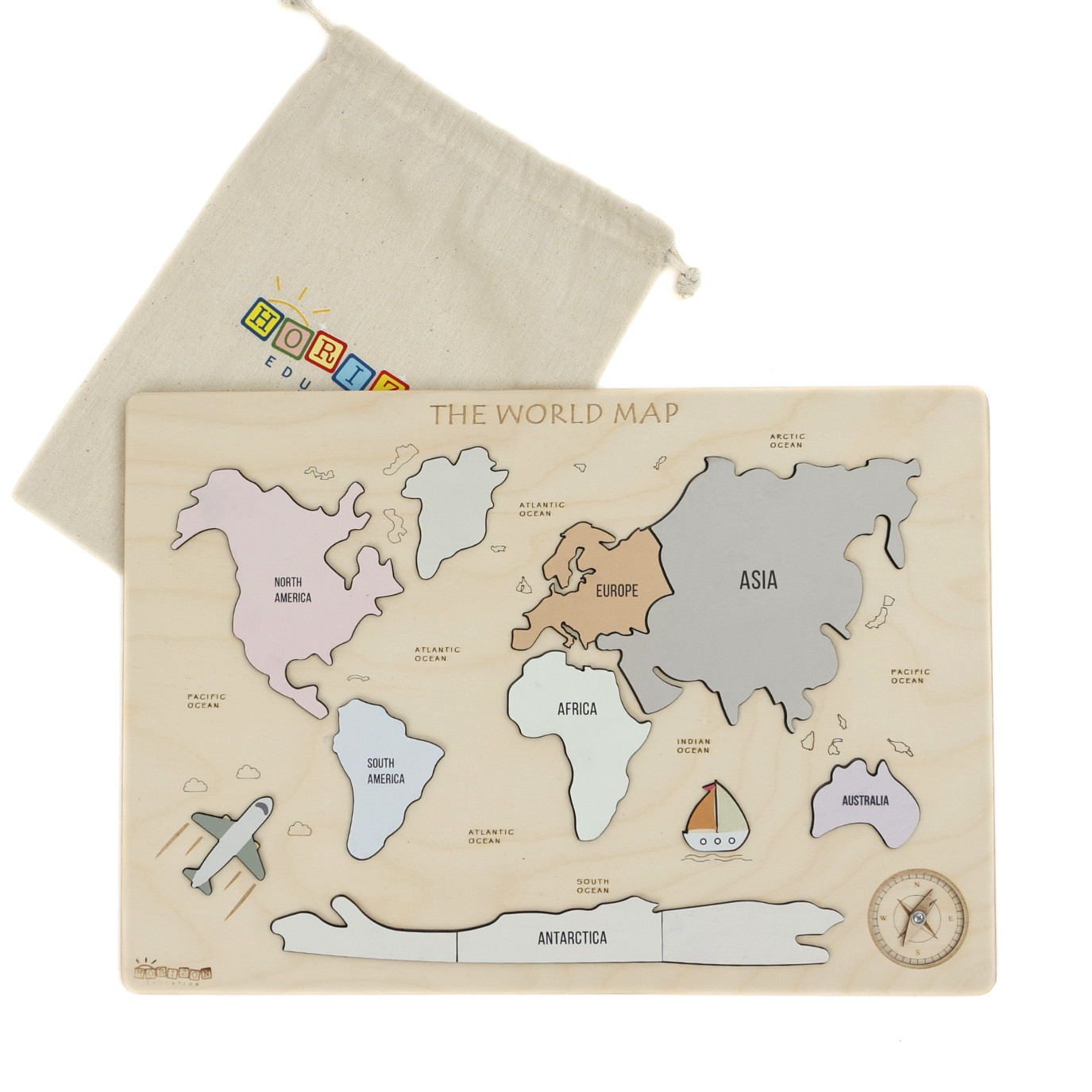 World Map Montessori Wooden World Puzzle for Kids (Ages 3+) – Educational Map