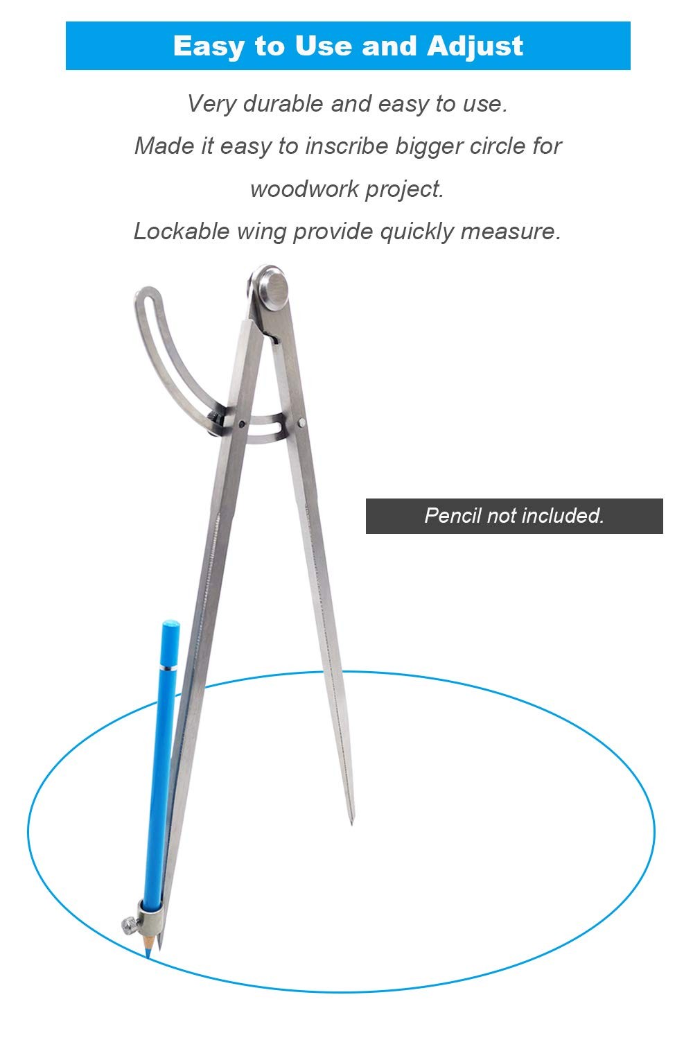 ZLKSKER 12 inch Professional Woodworking Compass 1 Count (Pack of 1), Silver