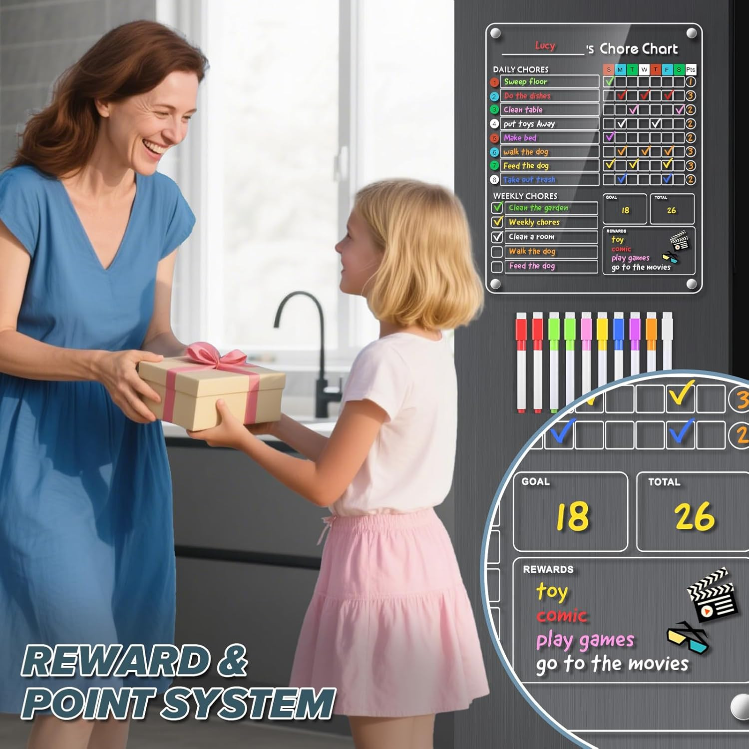 Acrylic Magnetic Chore Chart for Kids/Teens/Adults, 9.5″X12″, Reusable Chore Che