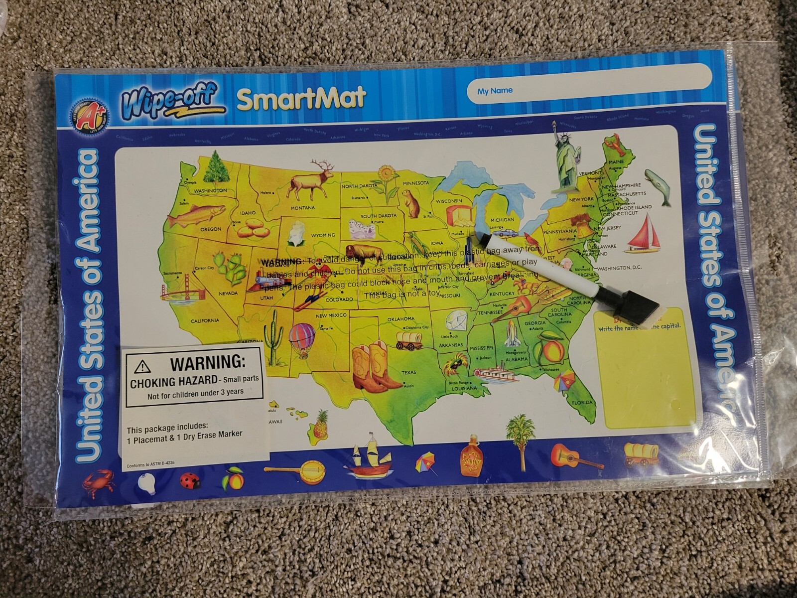 Our Wonderful World Wipe Off Smart Mat 2 Sets The United States or The World