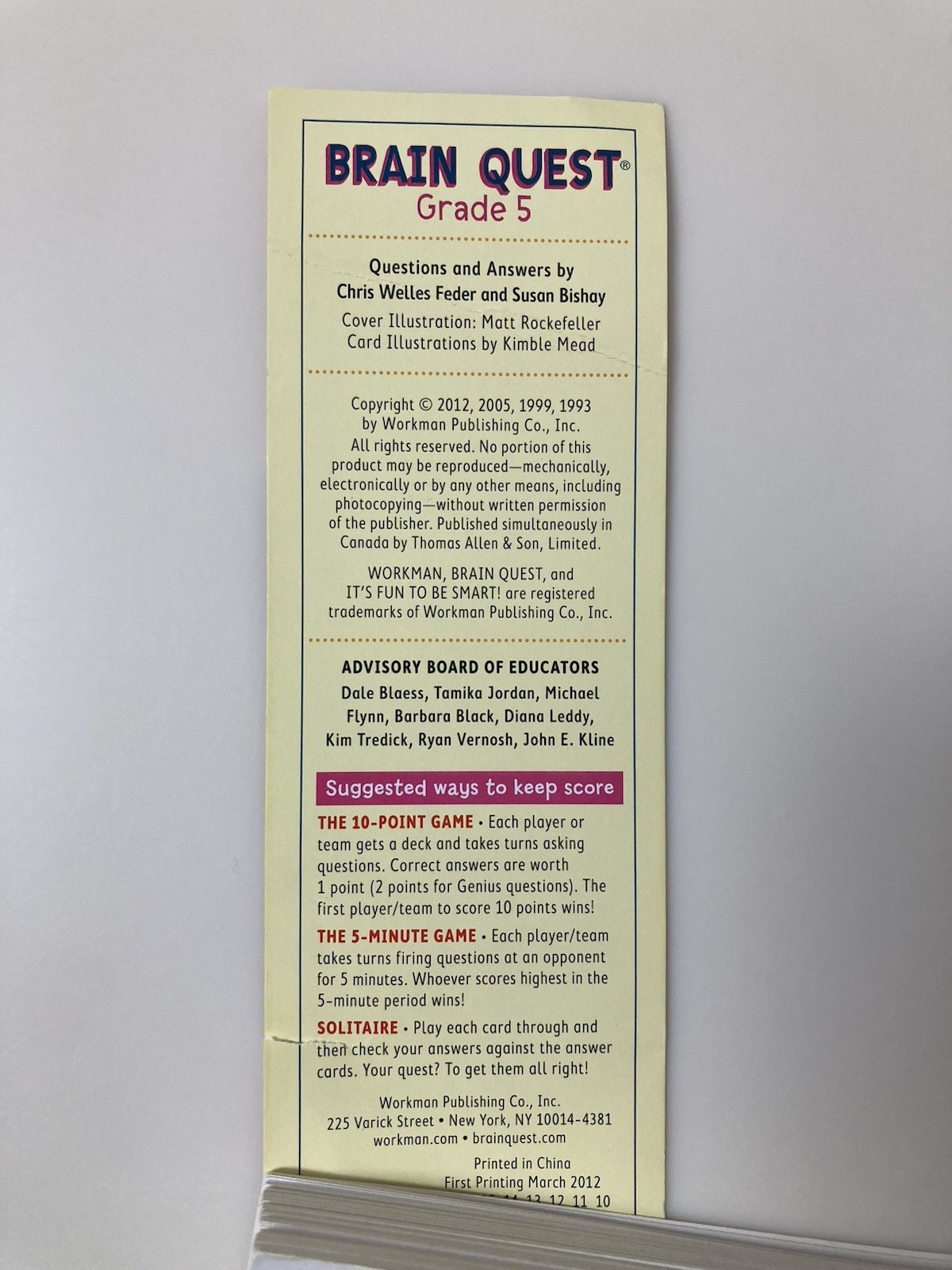 Brain Quest Grade 5 Ages 10-11 Revised 4th Edition Deck 1 & 2 2012 Workman Pub.