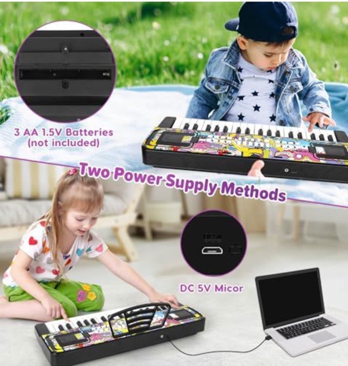 Kids Electronic Keyboard Toy with Microphone, 37 Keys, USB/Battery Powered, 2023