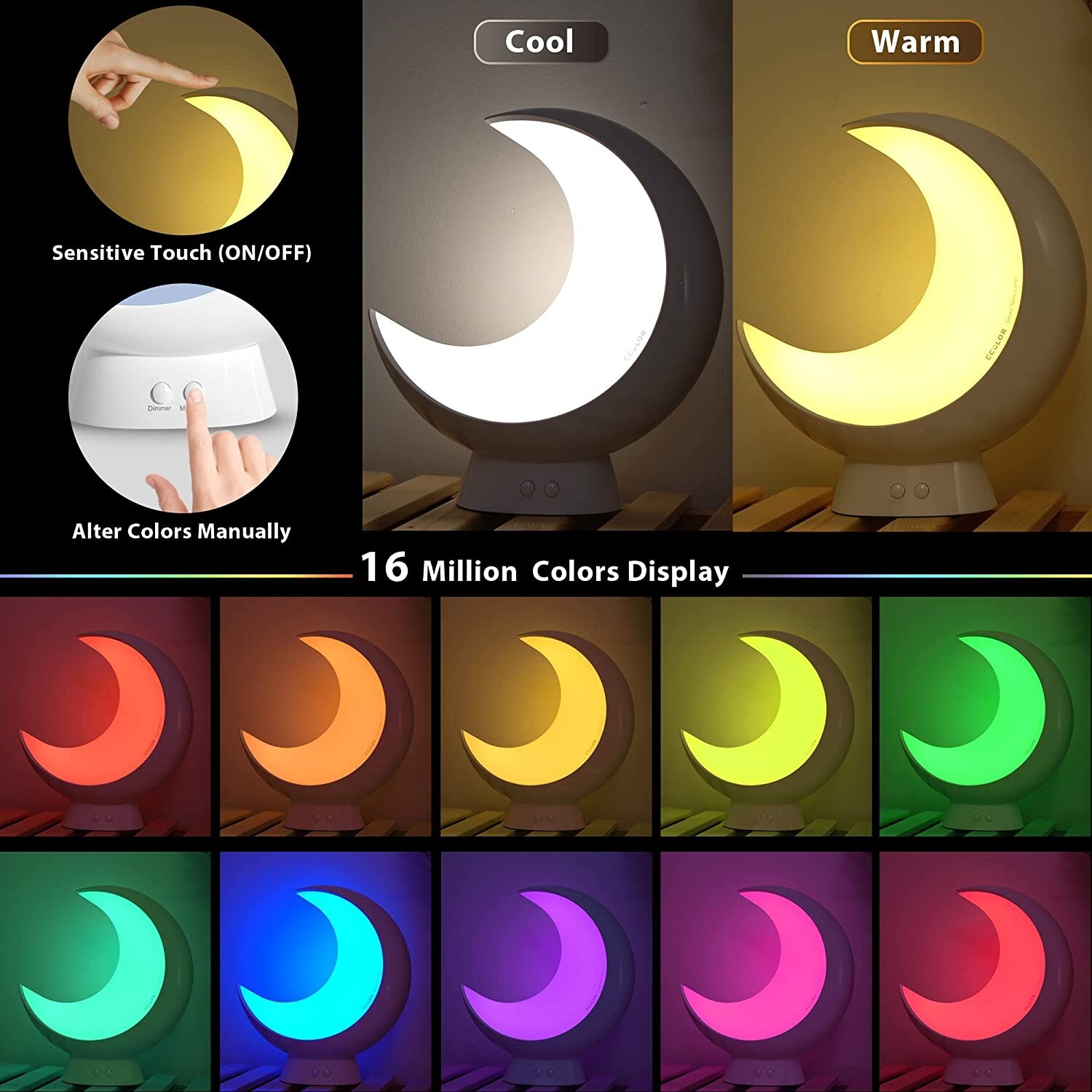 Ecolor LED Night Light – Smart Dimmable Moon Lamp, App Control for Bedroom