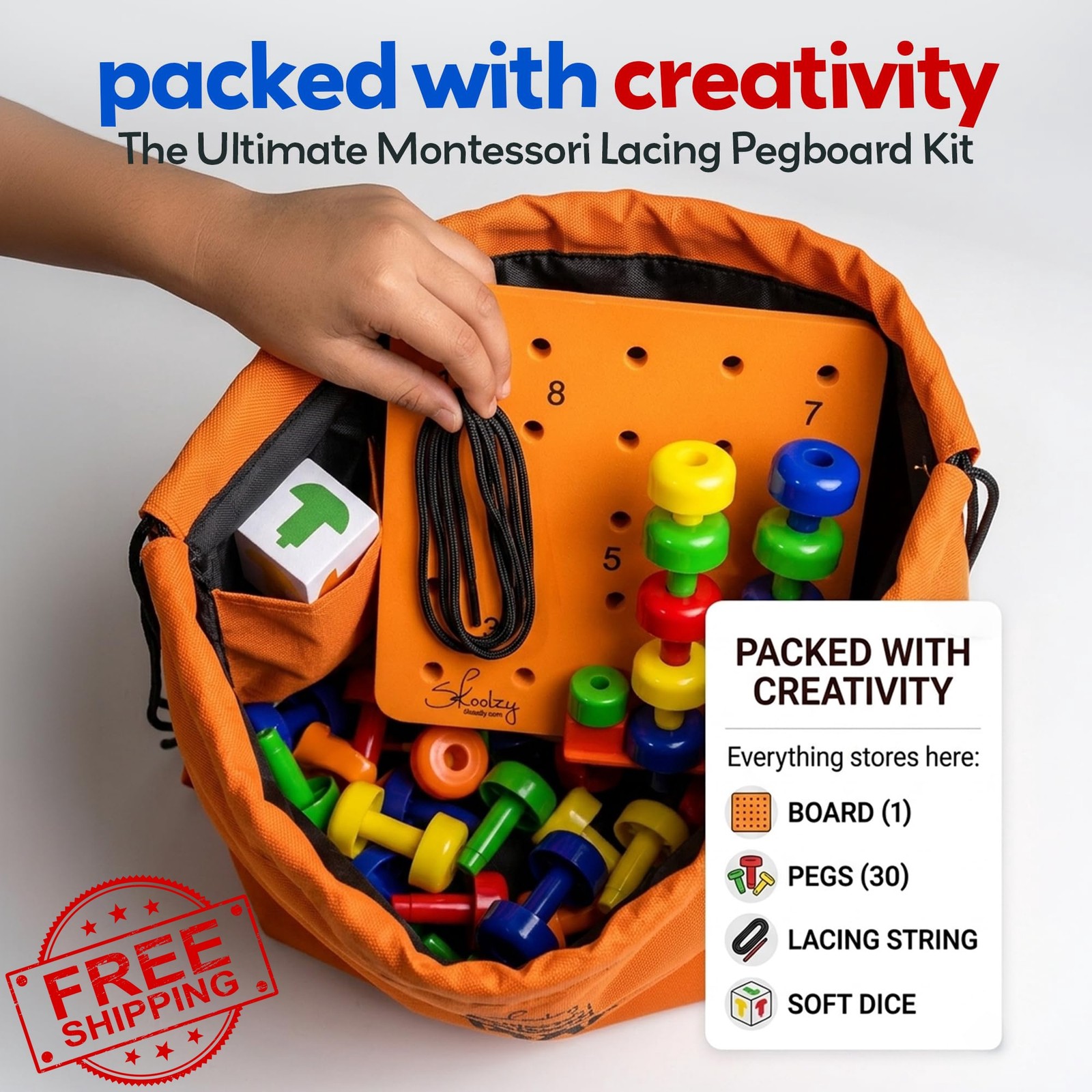 Skoolzy Montessori Pegboard 34pc Set