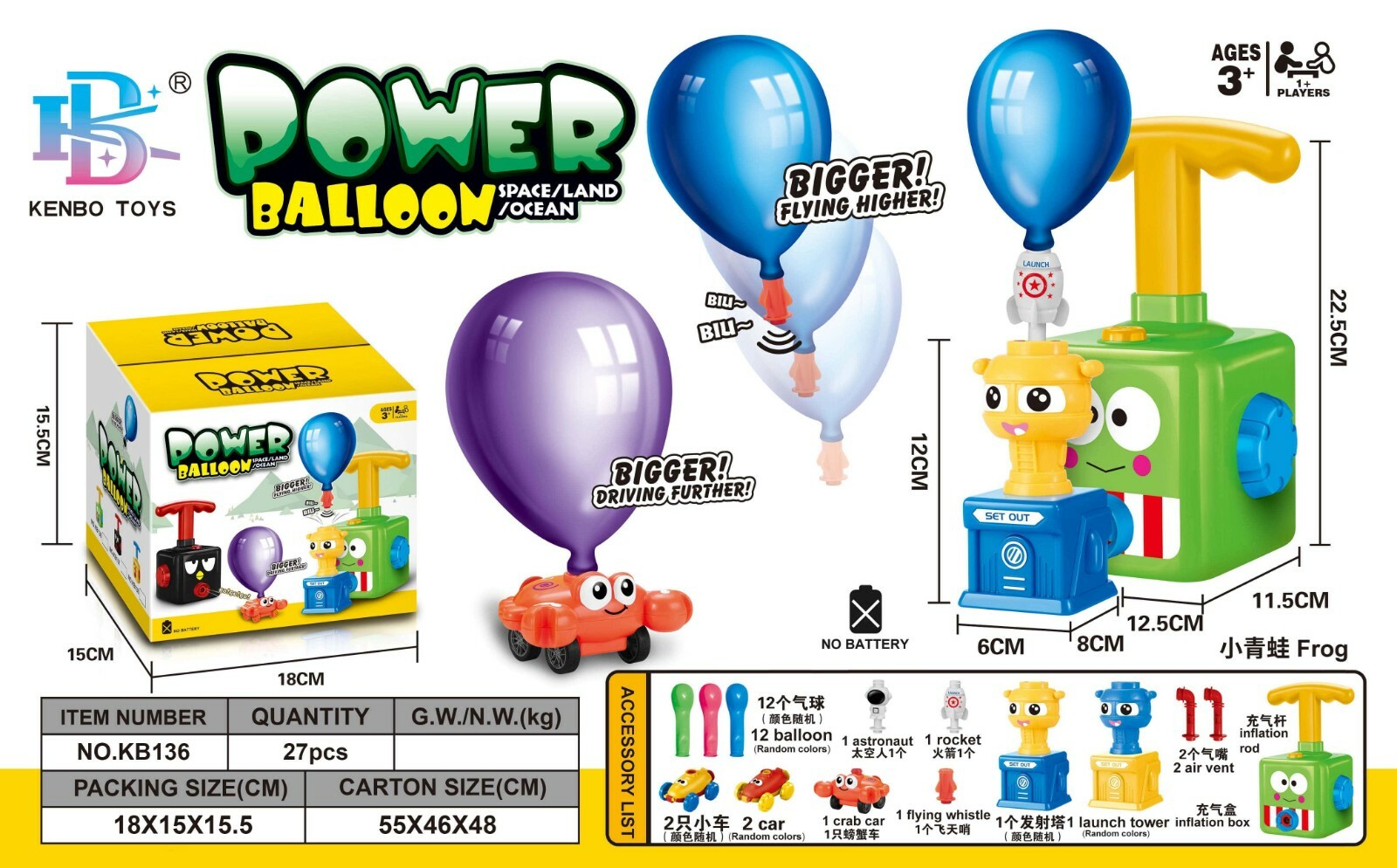 Balloon Launcher Powered Car Toy Set for Kids Children Toddlers Boys Girls Gift