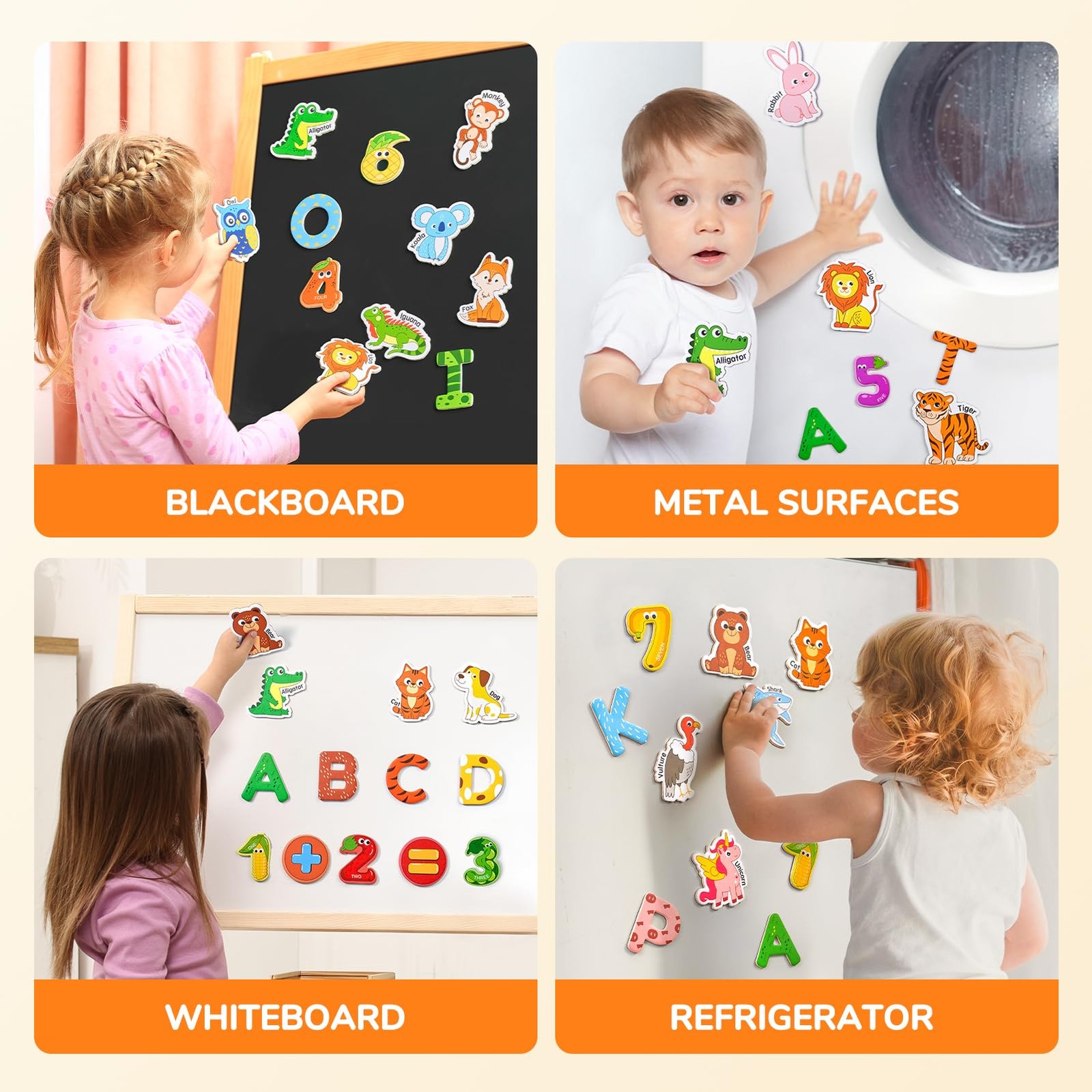 JoyCat Wooden Kids Magnets – 26 Cute Animals, 2.8” x 2.4”, Multi Color