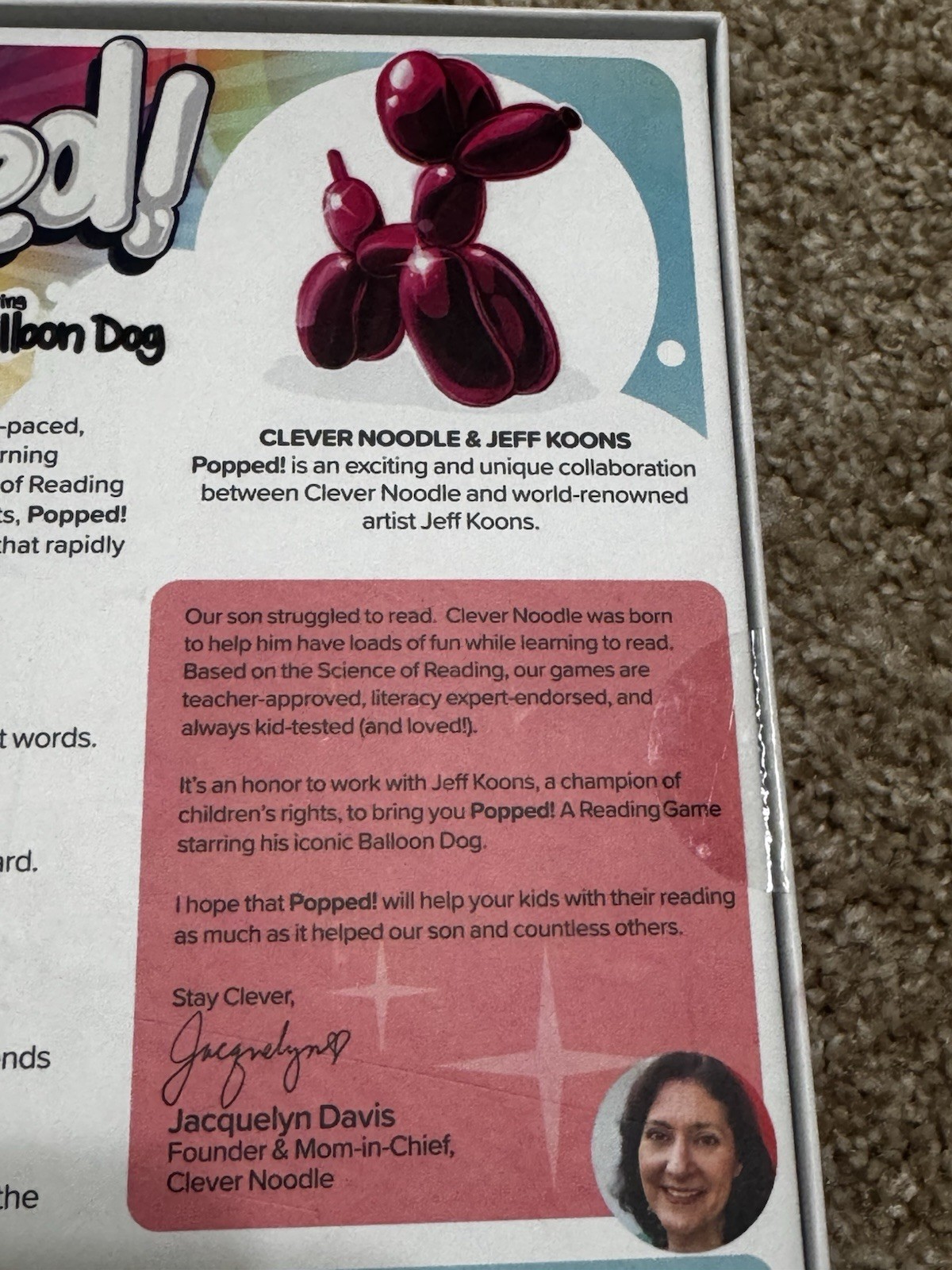 Clever Noodle Popped! The Reading Game Balloon Dog Cards Ages 4-9 Alphabet
