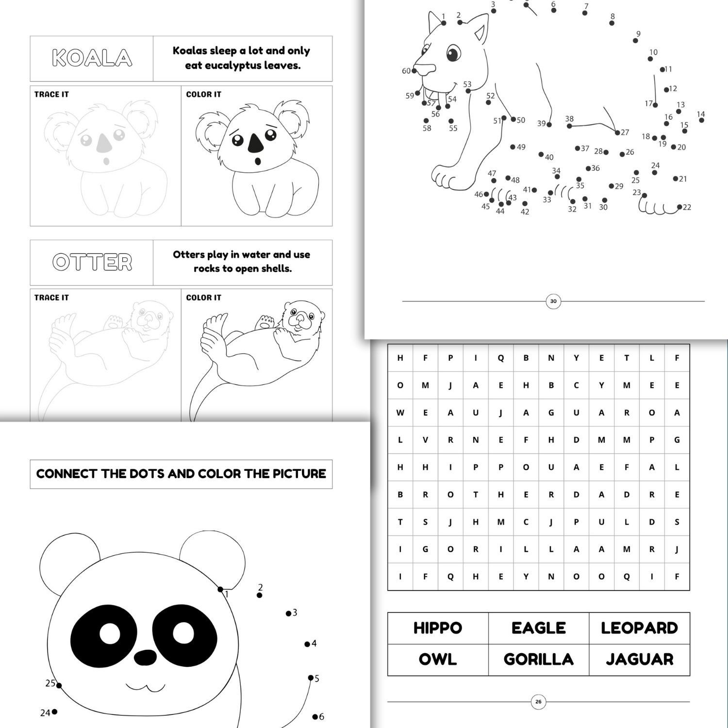 Wild Animals Activity & Coloring Book for Kids – Printable Workbook