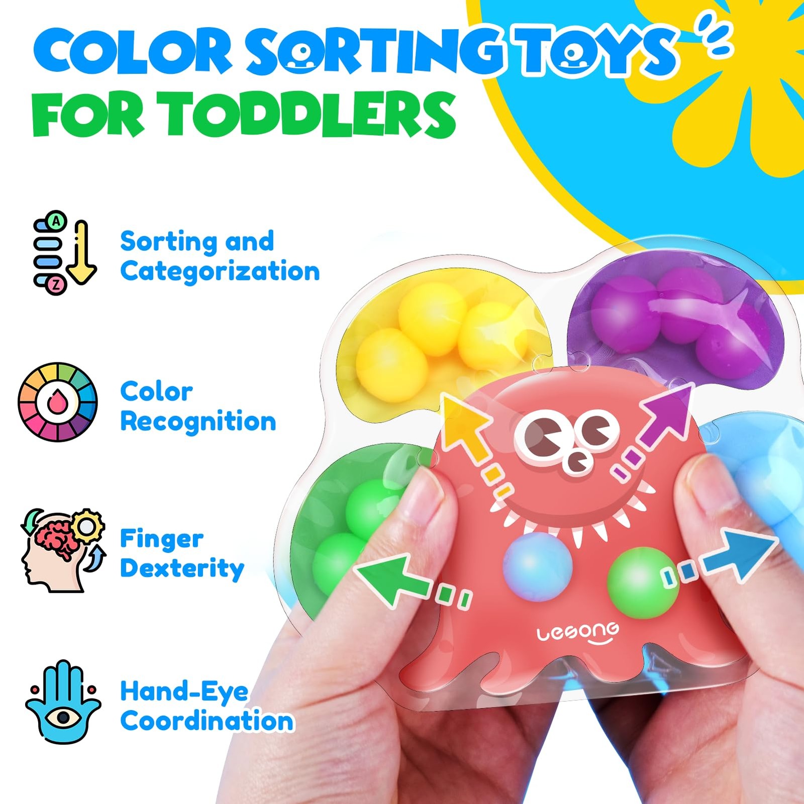 Sensory Fidget Toys for Kids Toddlers: 4 Pack Color Sorting Small, Multicolor