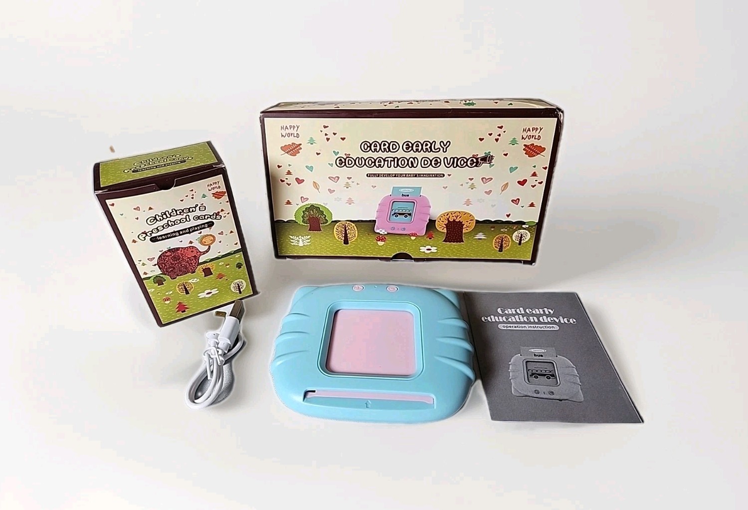 New Happy World Flash Cards Early Learning Device Builds Vocabulary, Imagination