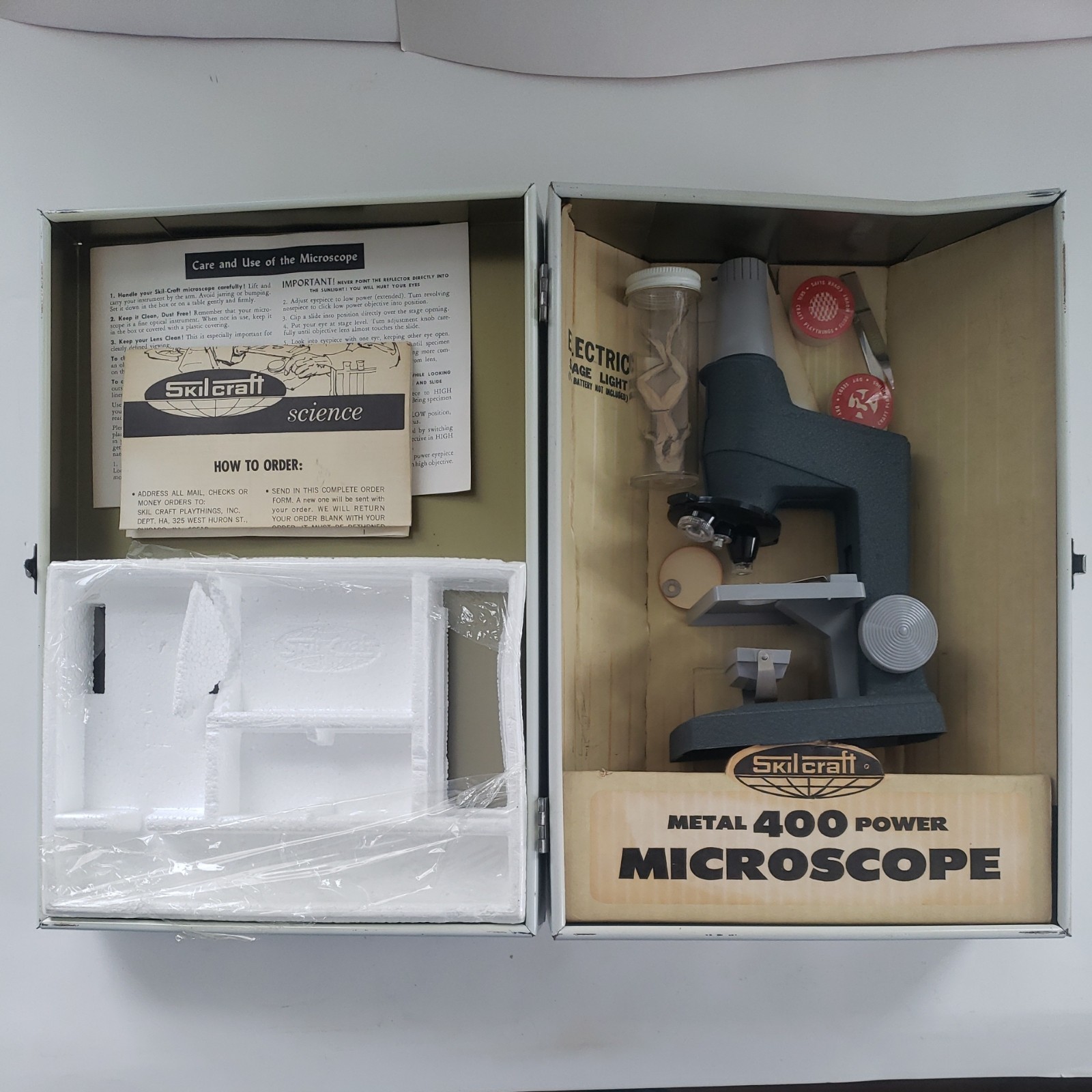 1960s SkilCraft Biology Lab Set Metal Hinged Case dissect hydroponics chemistry