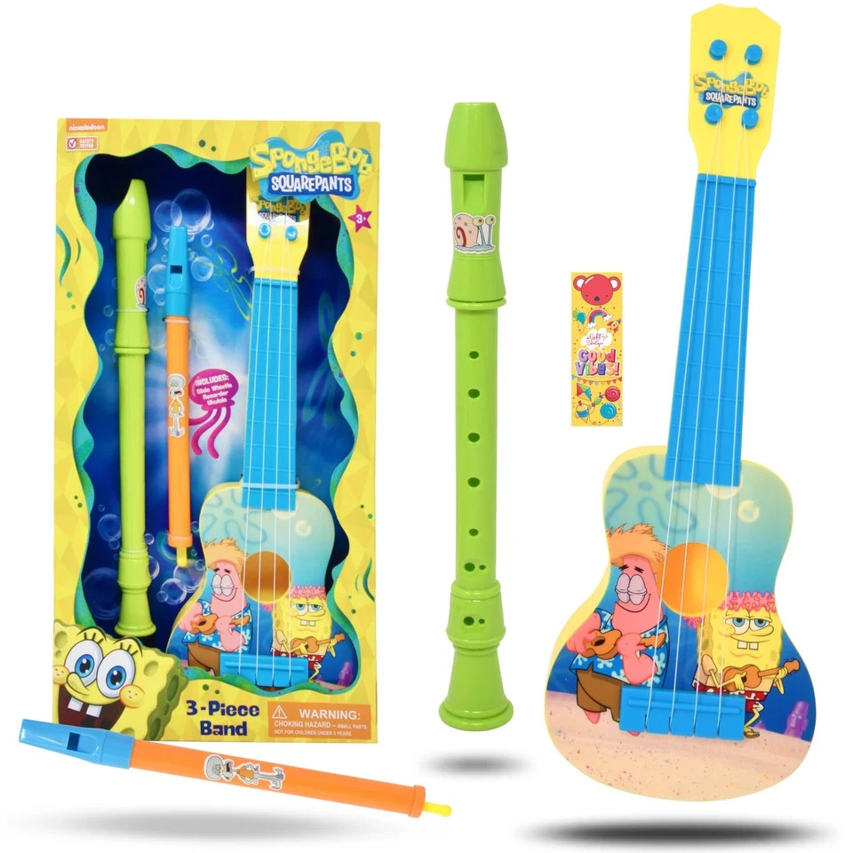 SpongeBob SquarePants 3 Piece Musical Band Toy Set for Kids Ukulele Flute Rec…