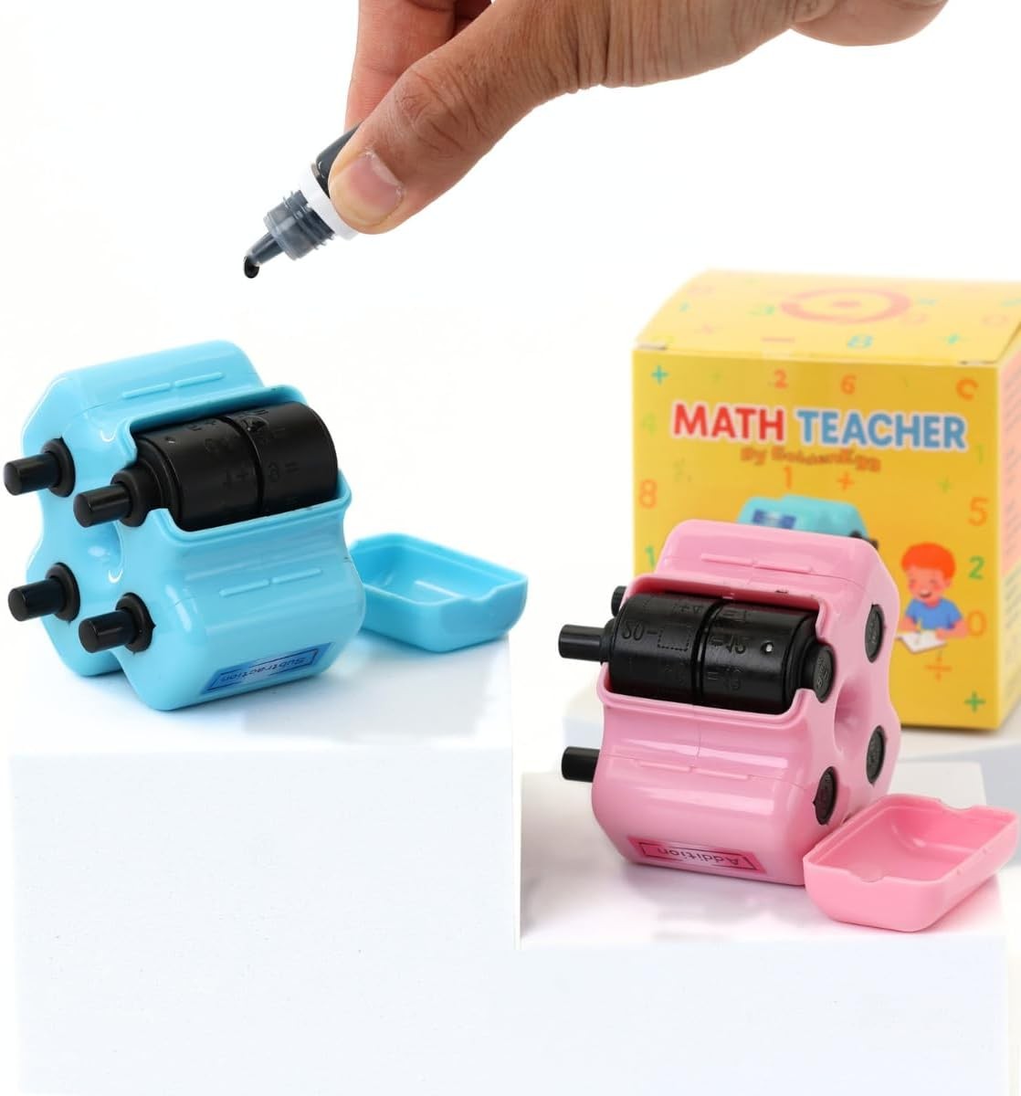 4-In-1 Roller Stamp with Ink for Teaching Math,(+,-,x,÷)Addition,Subtraction,Mul