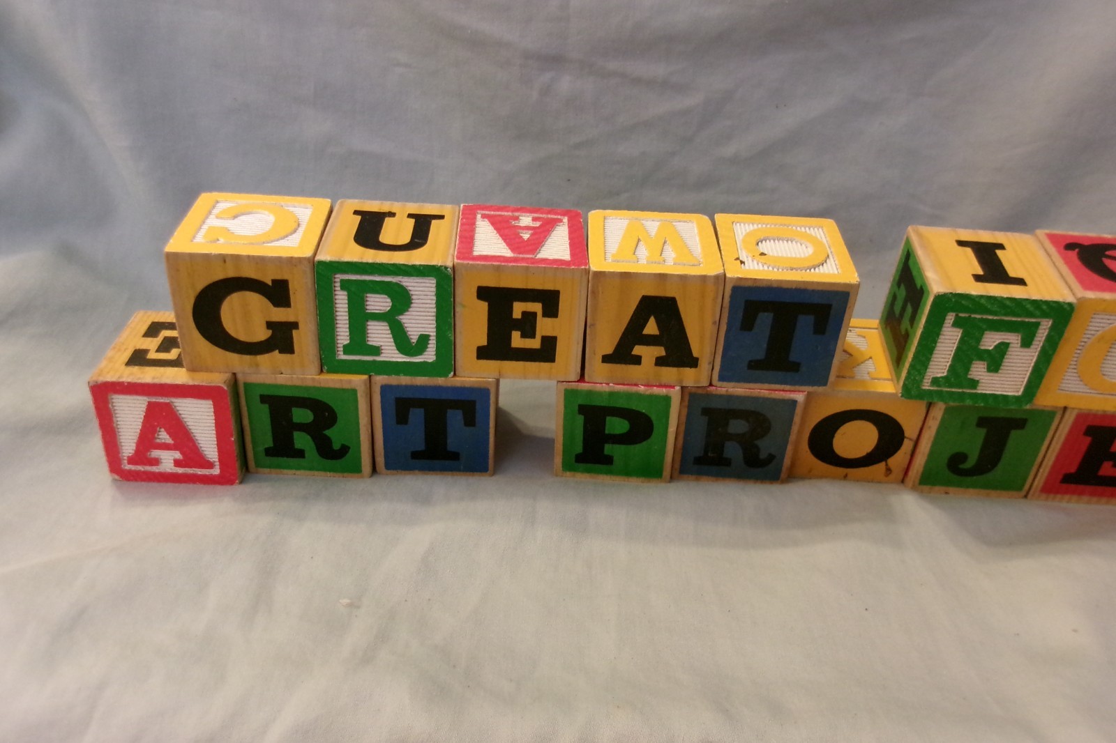 Schylling ABC Alphabet 38 out of 48 Wood Blocks Wooden Dove-Tailed Box No Lid