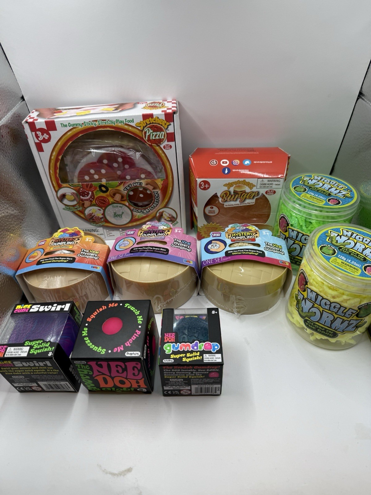 10 Mixed Items Mystery Dumplings, Nee Doh, Wiggle Wormz,Foods,pink damaged box