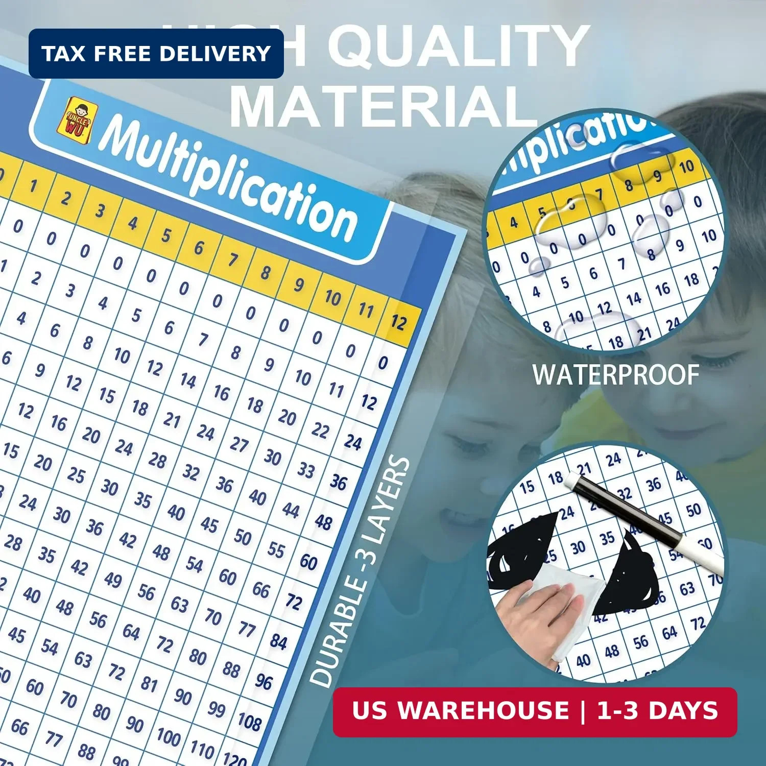 UNCLE WU Multiplication Chart Dry Erase Poster for Kids – Educational Times Tabl