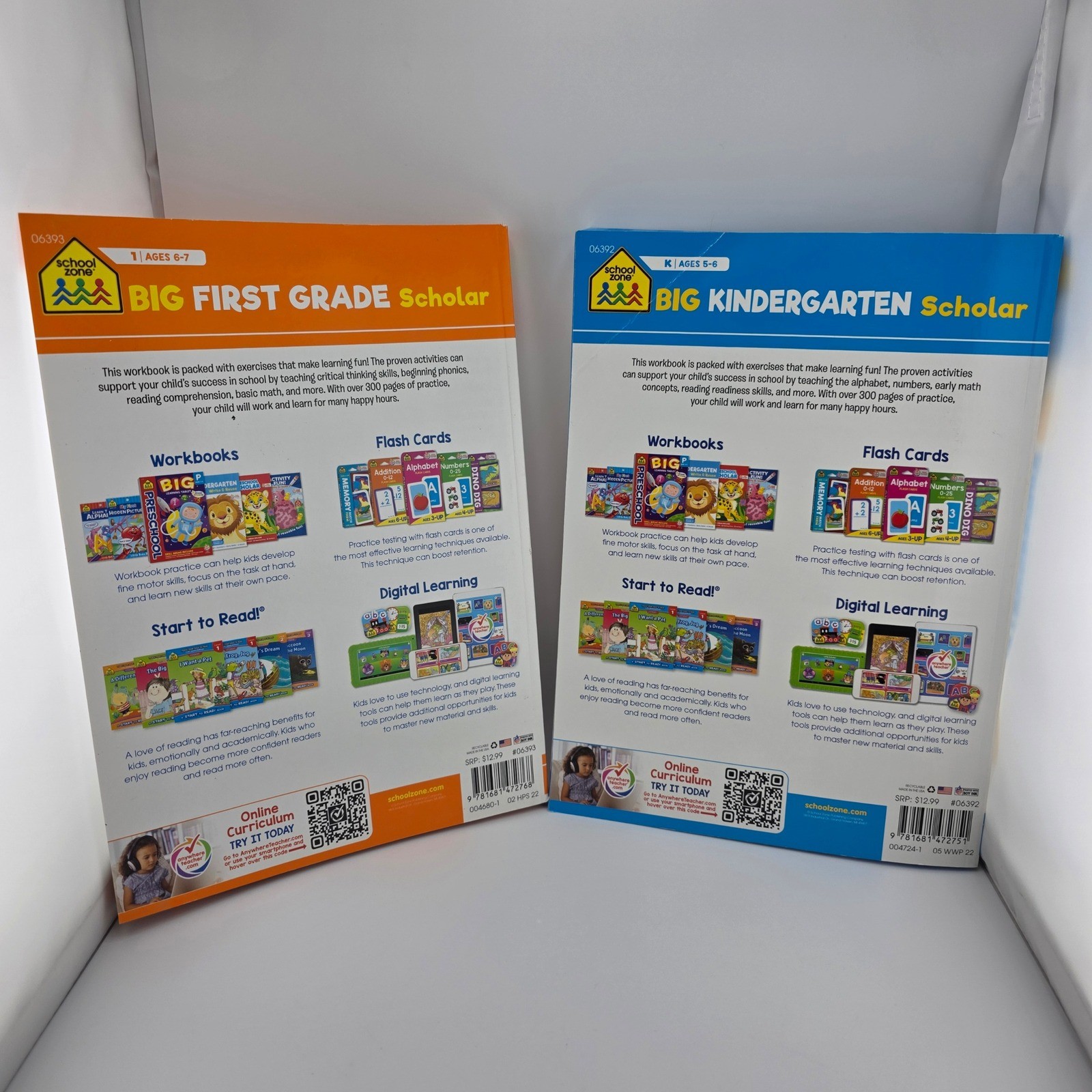 School Zone Big Kindergarten & First Grade Scholar Workbook Bundle 2 Books