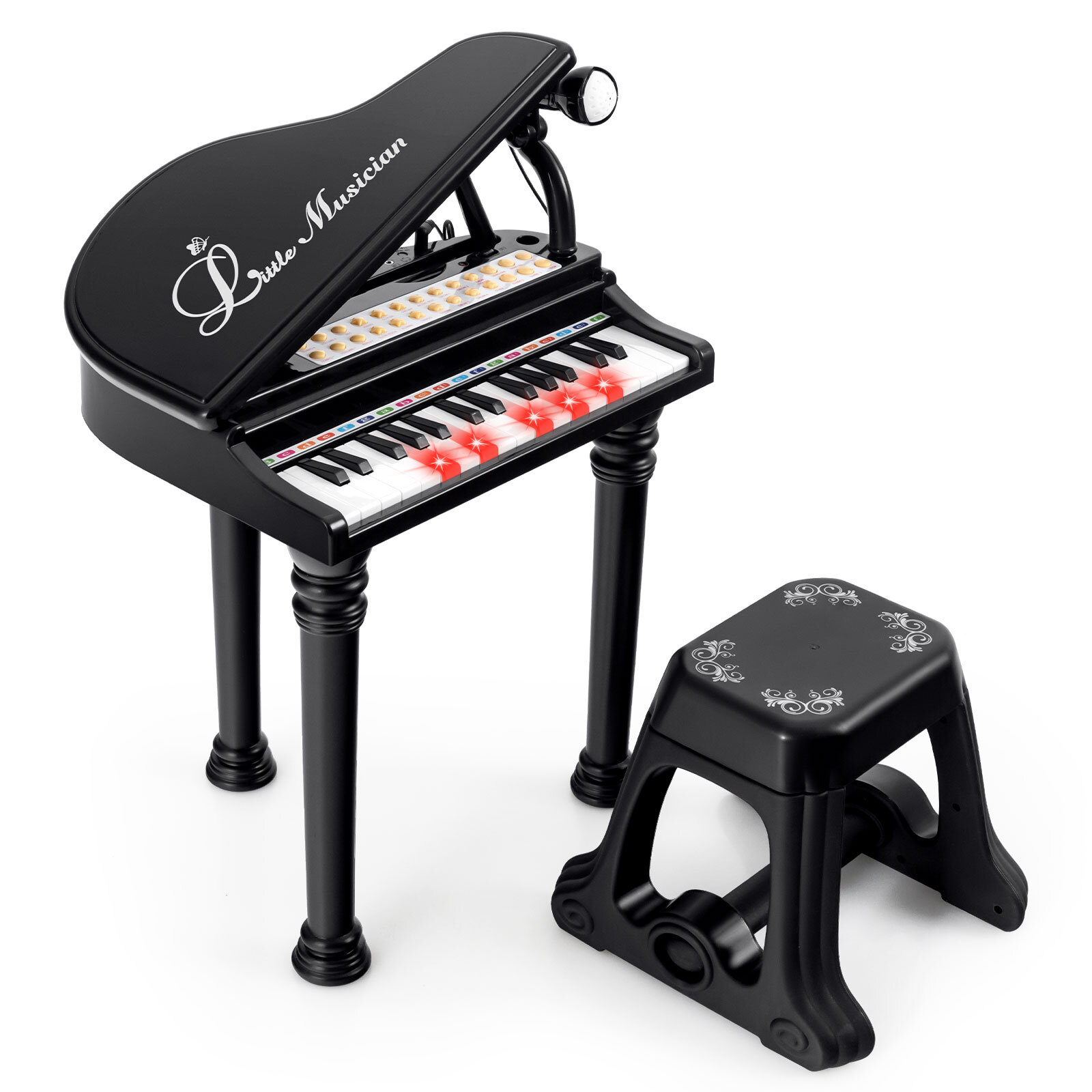 31 Keys Kids Piano Keyboard Toy Toddler Musical Instrument w/ Stool & Microphone