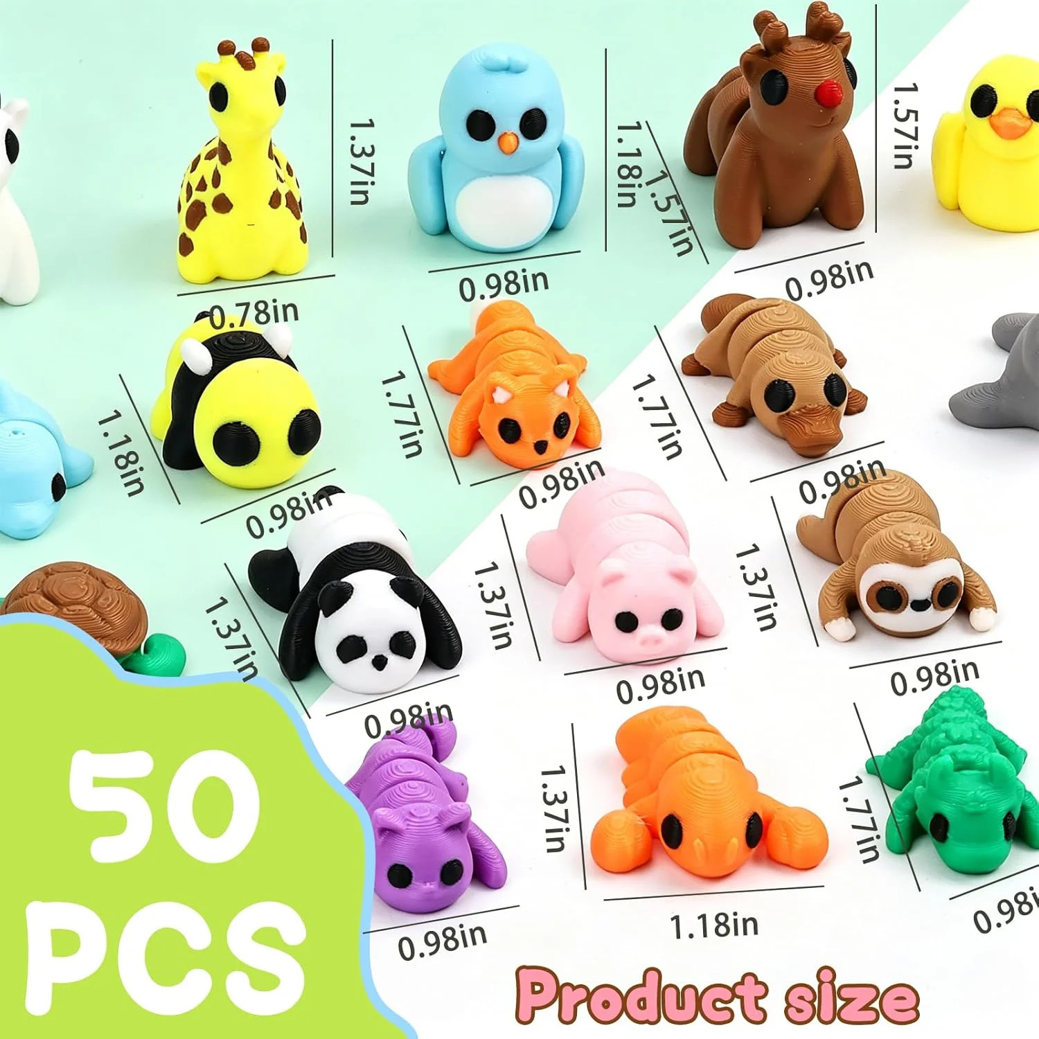 50 pcs Animal Figurines, 3D Printed Animal Figurines Set, Articulated, Party Fav