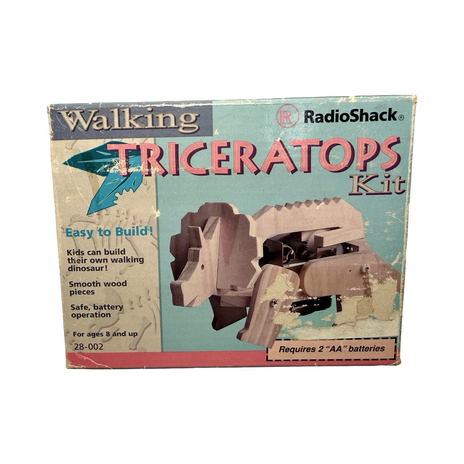 Vintage 1999 RadioShack Walking Triceratops Kit 28-002 NIB Wooden Dinosaur Toy