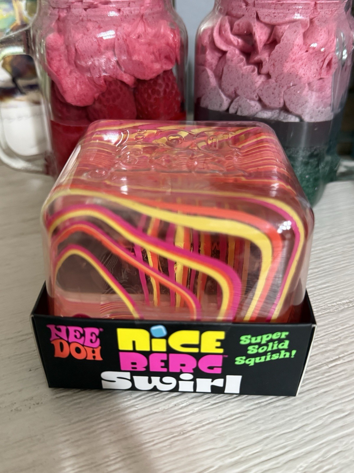 NeeDoh Nice Berg Swirl XL Giant Nee Doh Squishy Swirl Cube Orange Pink Yellow