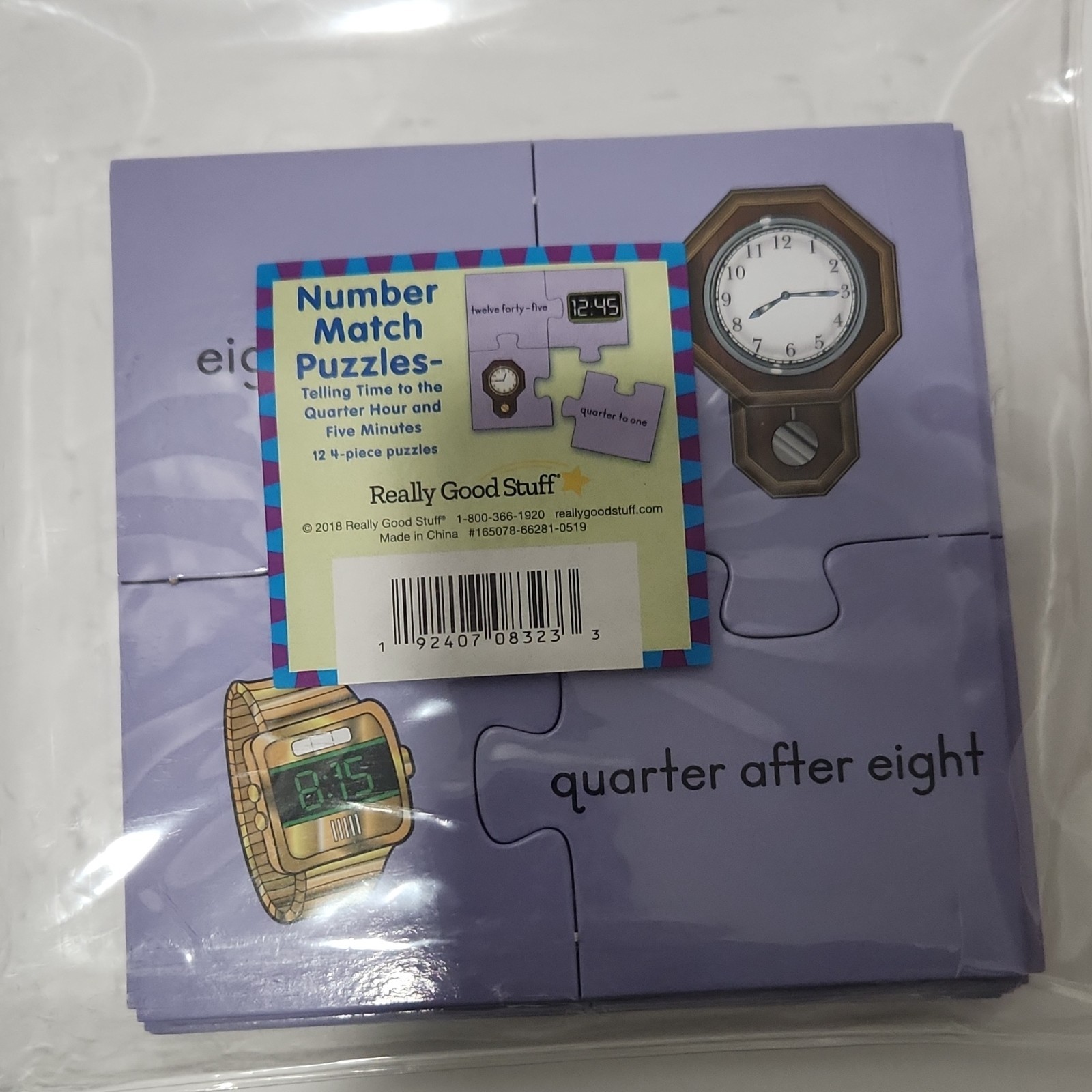 Really Good Stuff Number Match Puzzles Telling Time 12 4-Piece Set MPN 165078