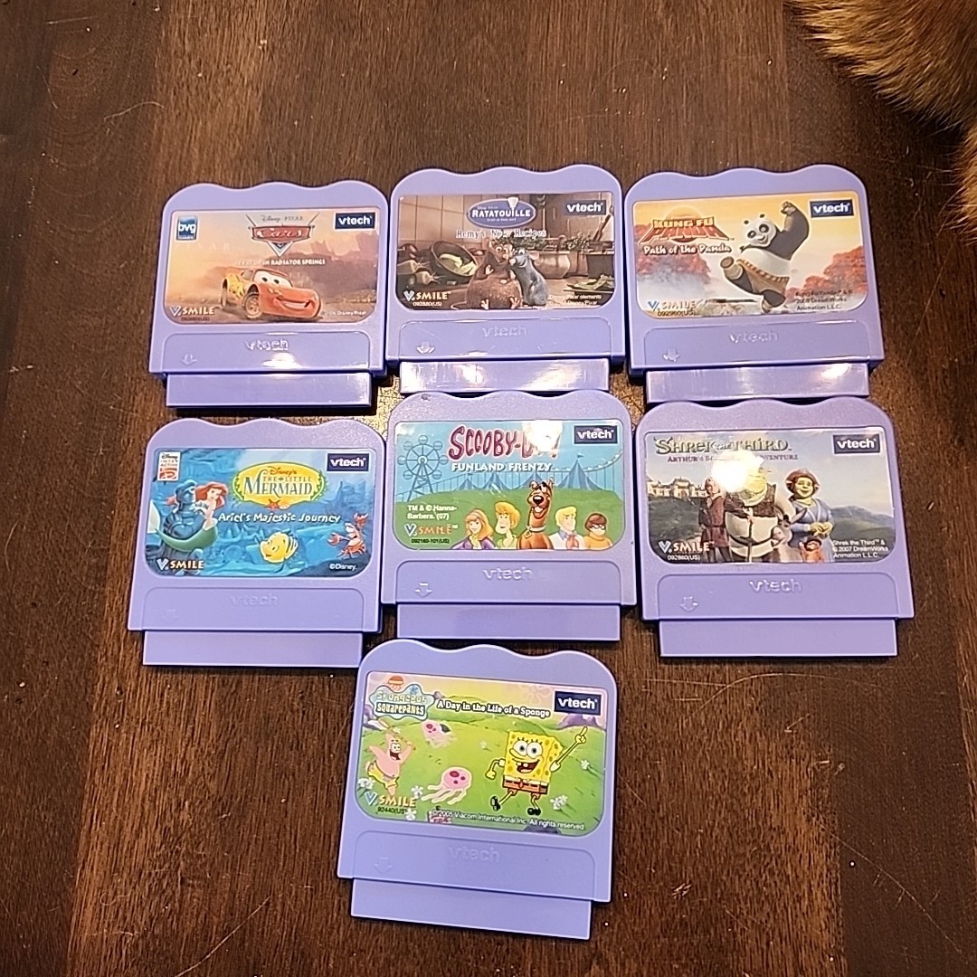 Vtech V Smile Game Cartridge Lot Shrek ScoobyDoo Disney Mermaid Cars Ratatouille