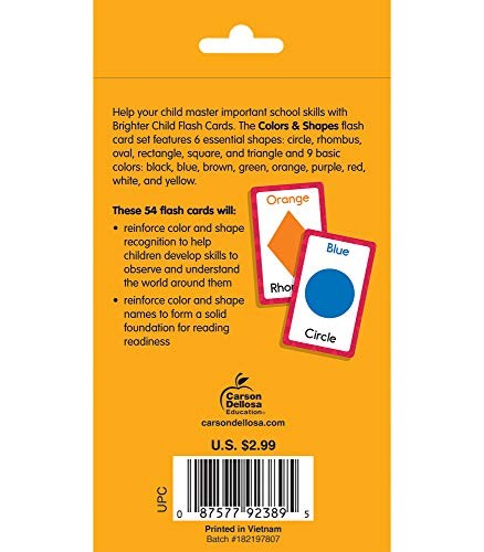 Carson Dellosa – Colors and Shapes Flash Cards – 54 Cards for Toddler /