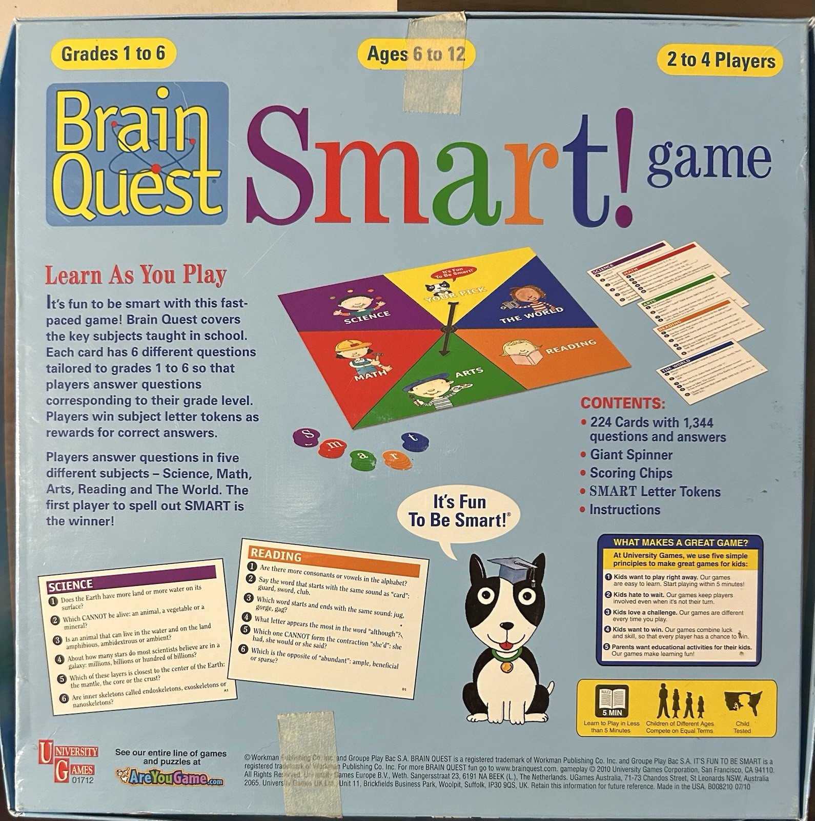 Brain Quest Smart! Game (2010) Grades 1-6 By University Games – Educational