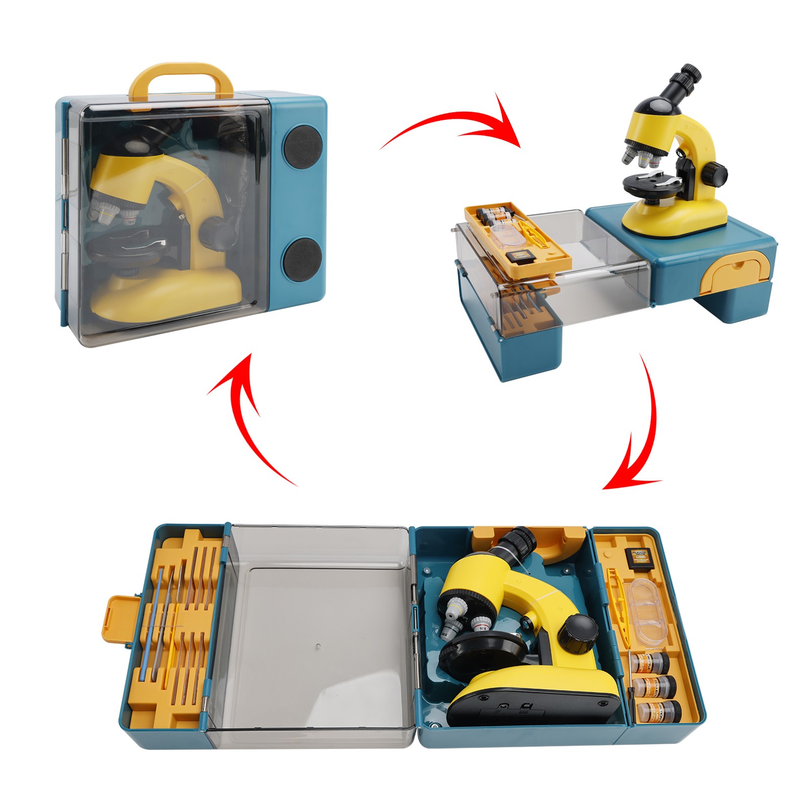 Rotating Microscope LED 100X-1200X Magnification Science Toy Kit For Kid Yellow