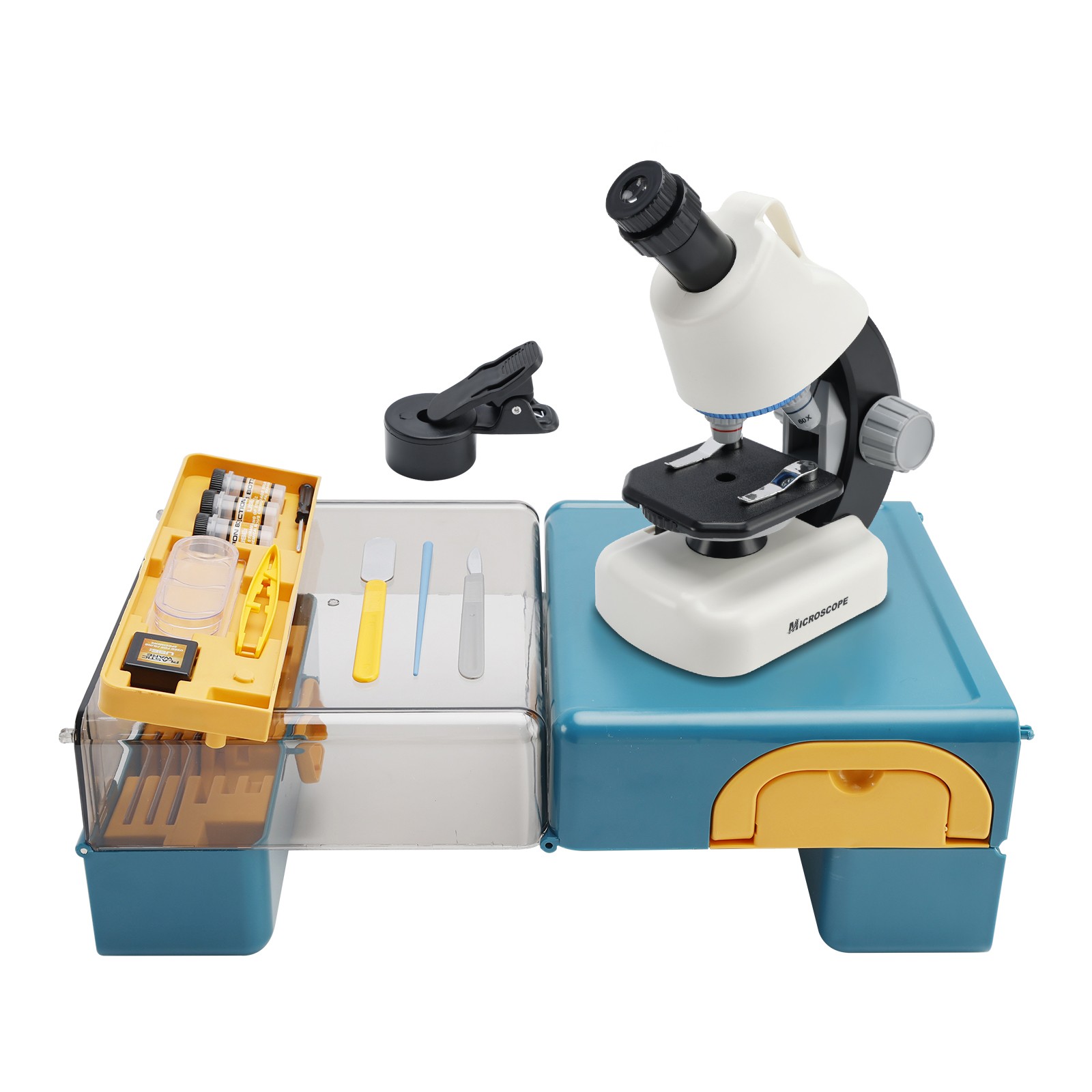 Handheld Microscope LED 100X-1200X Magnification Science Toys Kit For Kid White`