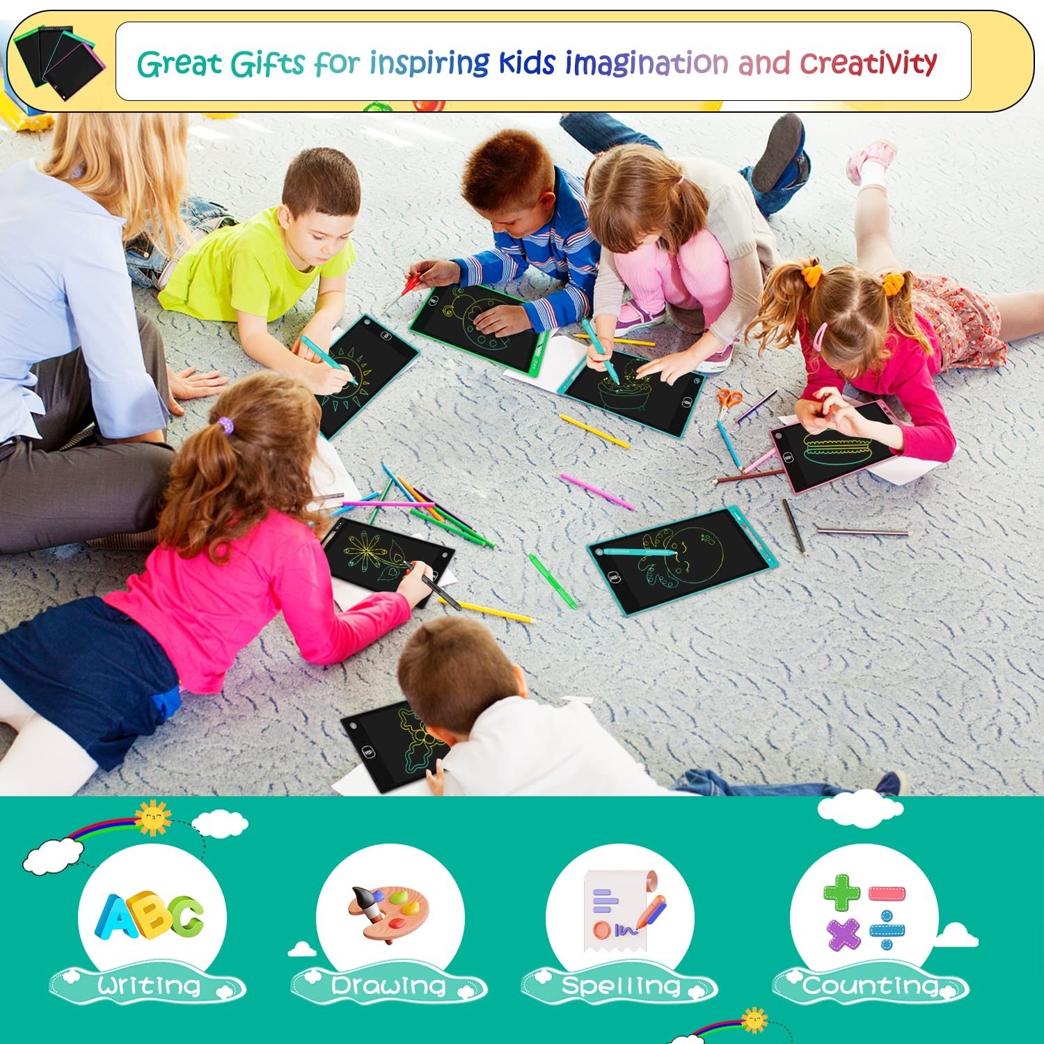 32 Pack LCD Writing Tablet 8.5 Inch with attached Pen and String for kids, to…